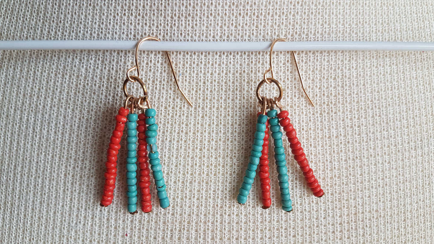 Red And Blue Bead Gold Earrings