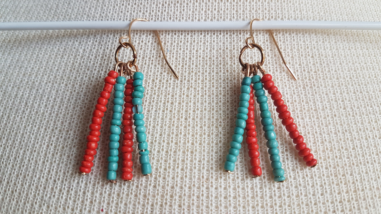 Red And Blue Bead Gold Earrings