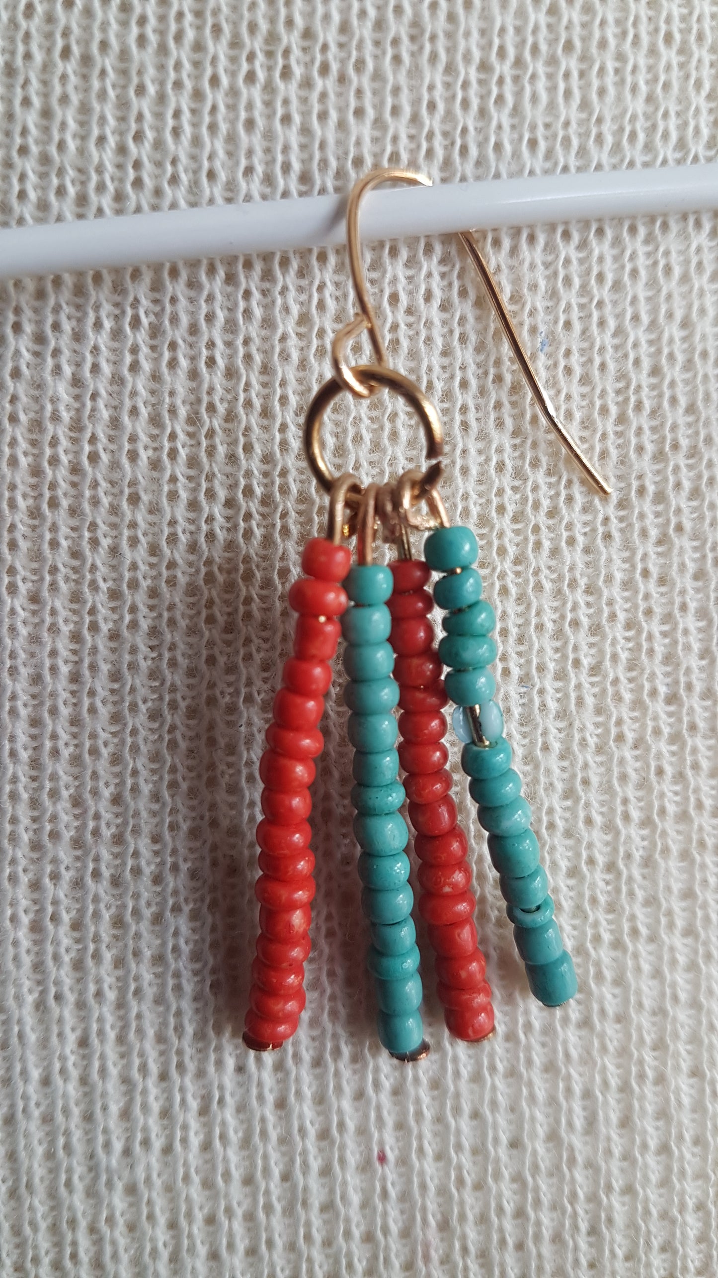 Red And Blue Bead Gold Earrings
