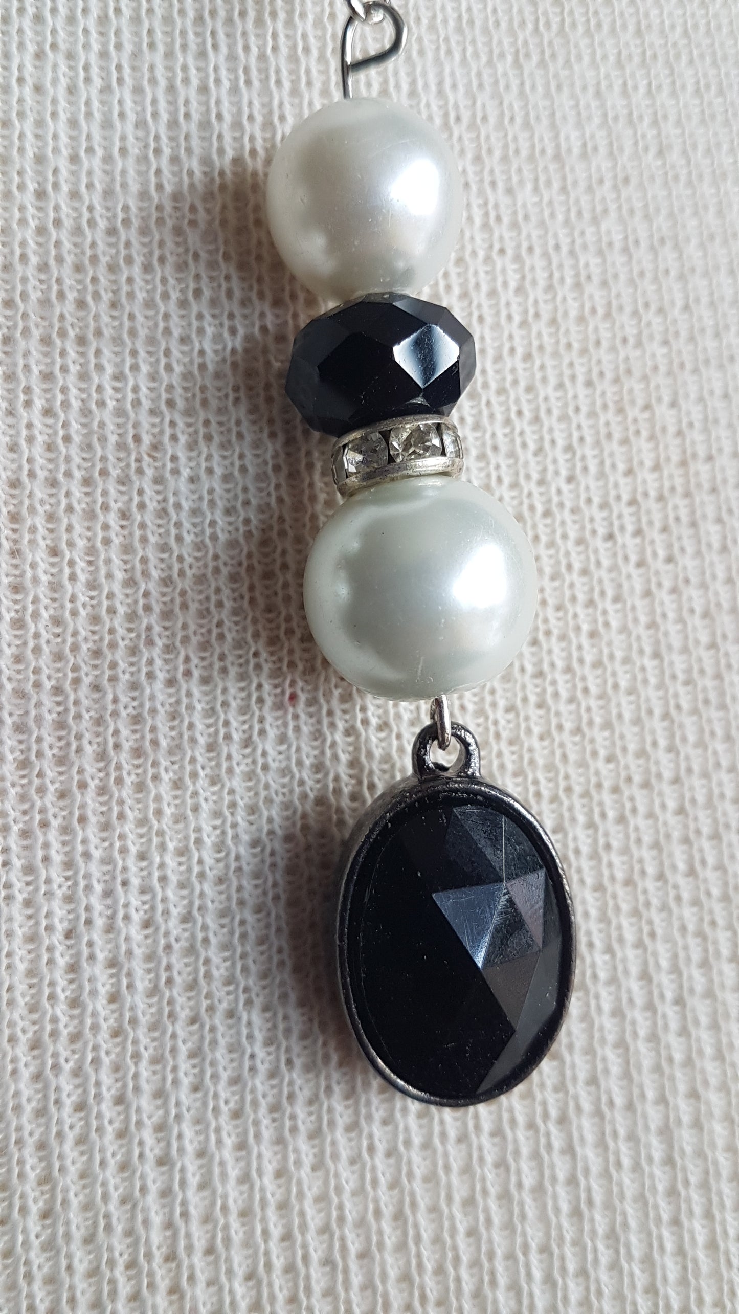 Pearl, Black And Silver Art Deco Style Earrings