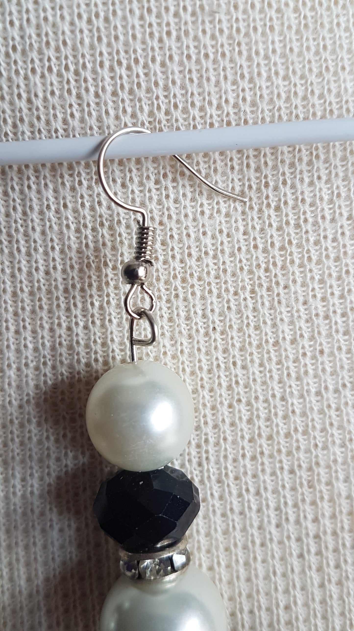 Pearl, Black And Silver Art Deco Style Earrings
