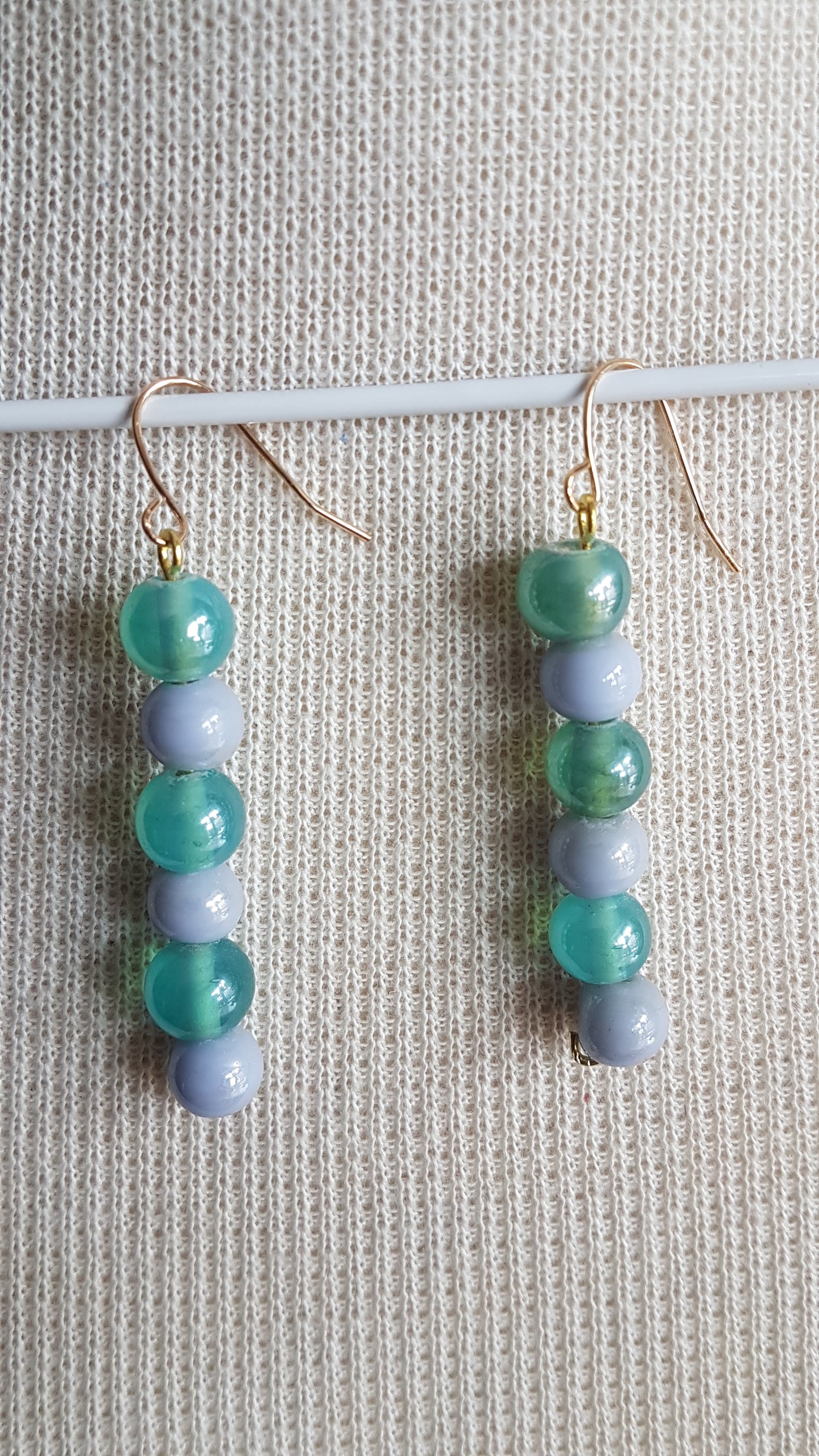 Blue Bead Drop Gold Earrings