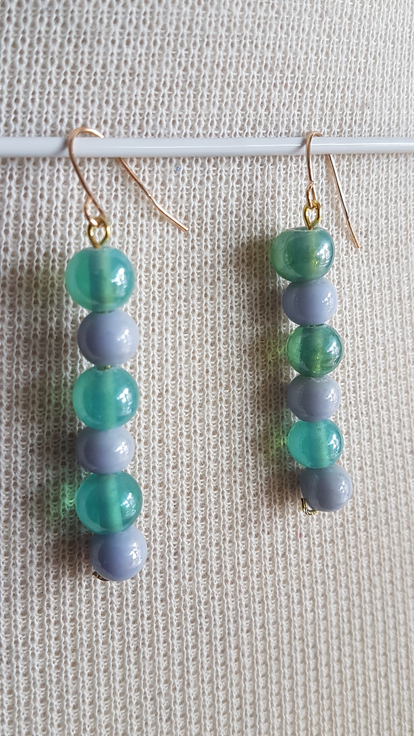 Blue Bead Drop Gold Earrings