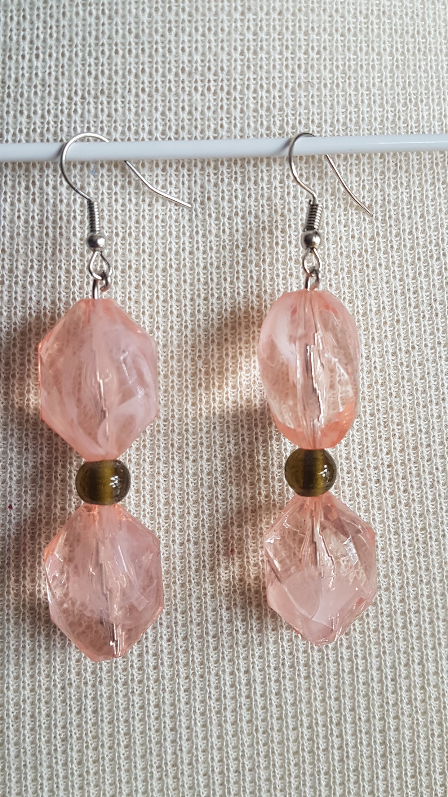 Pink And Green Bead Drop Earrings