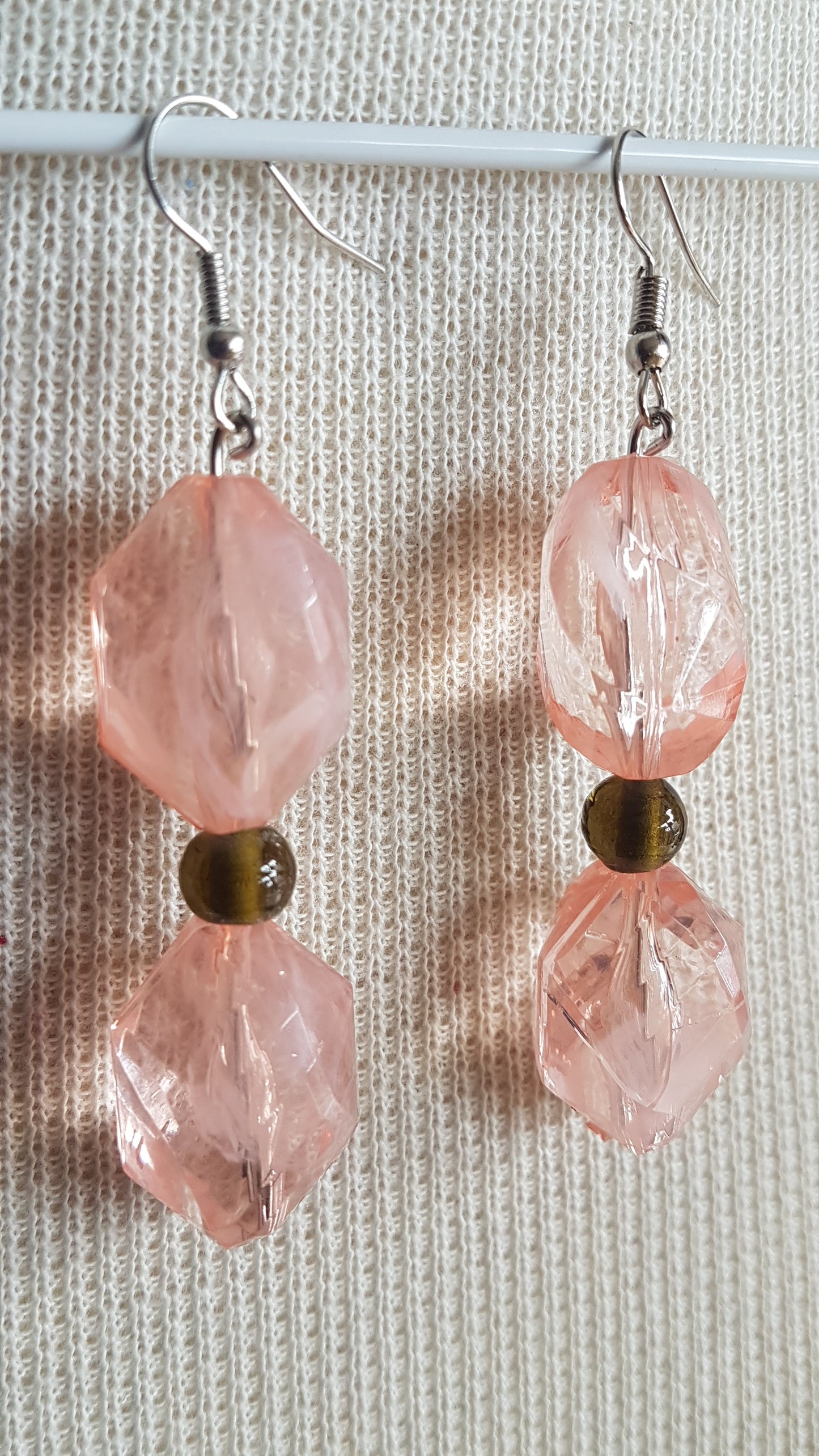 Pink And Green Bead Drop Earrings