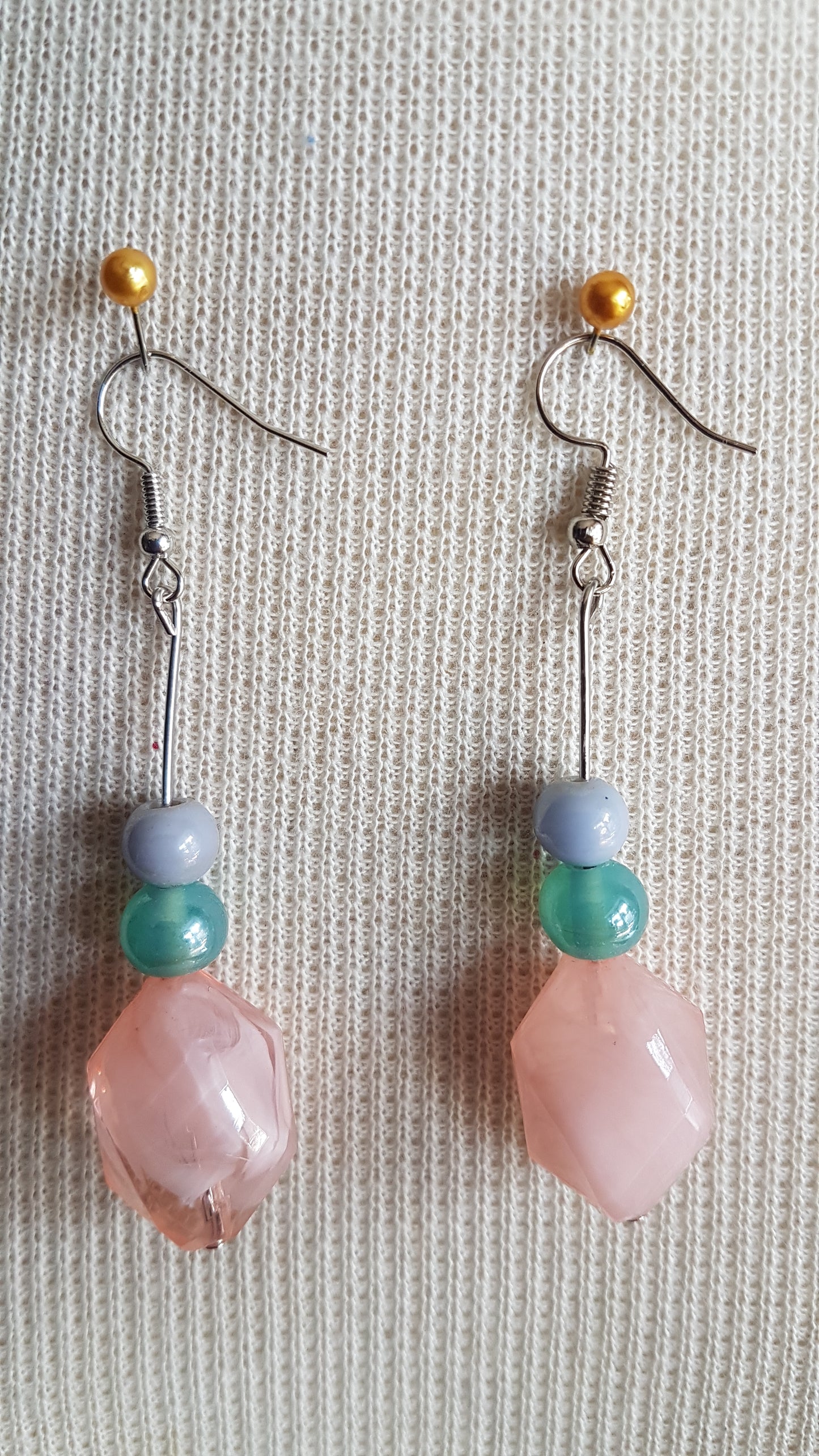 Pink And Blue Bead Earrings