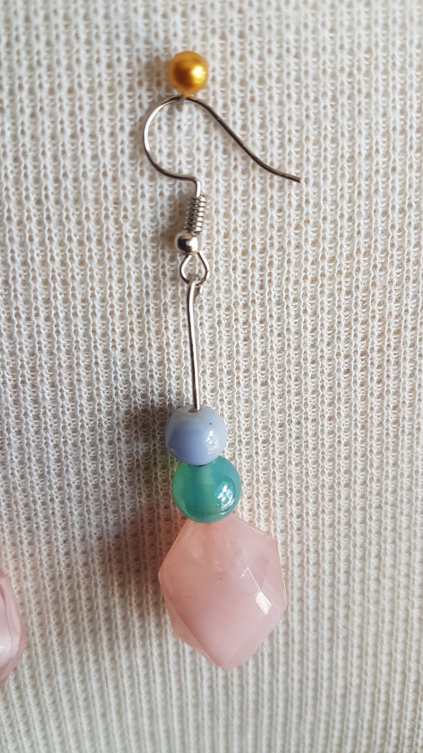 Pink And Blue Bead Earrings