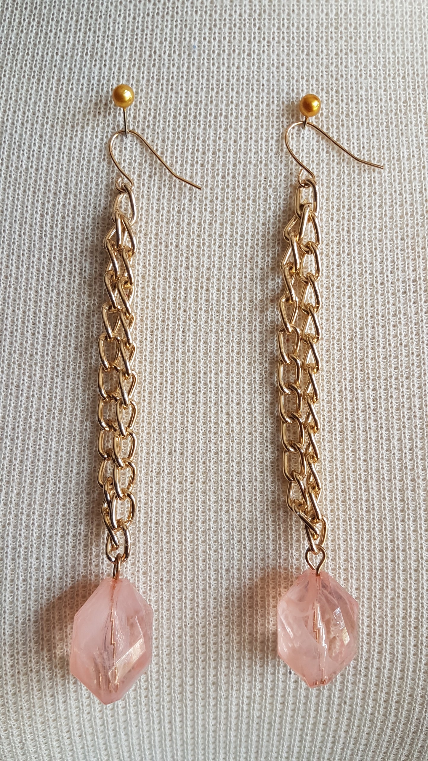 Pink And Gold Extra Long Dangle Earrings