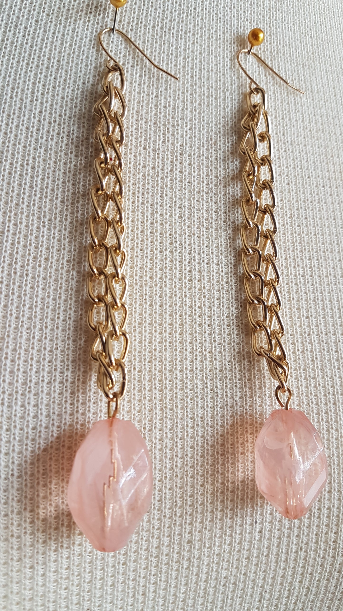 Pink And Gold Extra Long Dangle Earrings