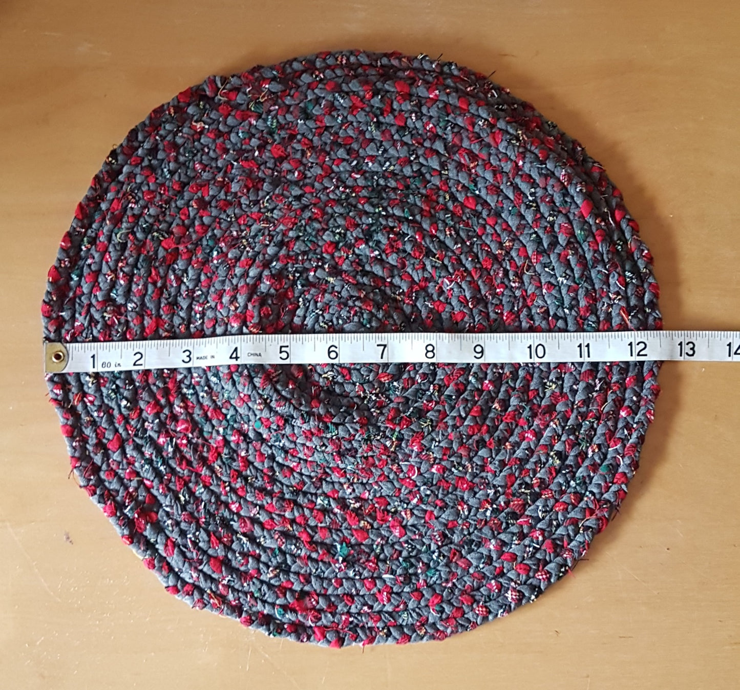 Handmade Braided Coaster Grey Red Tartan