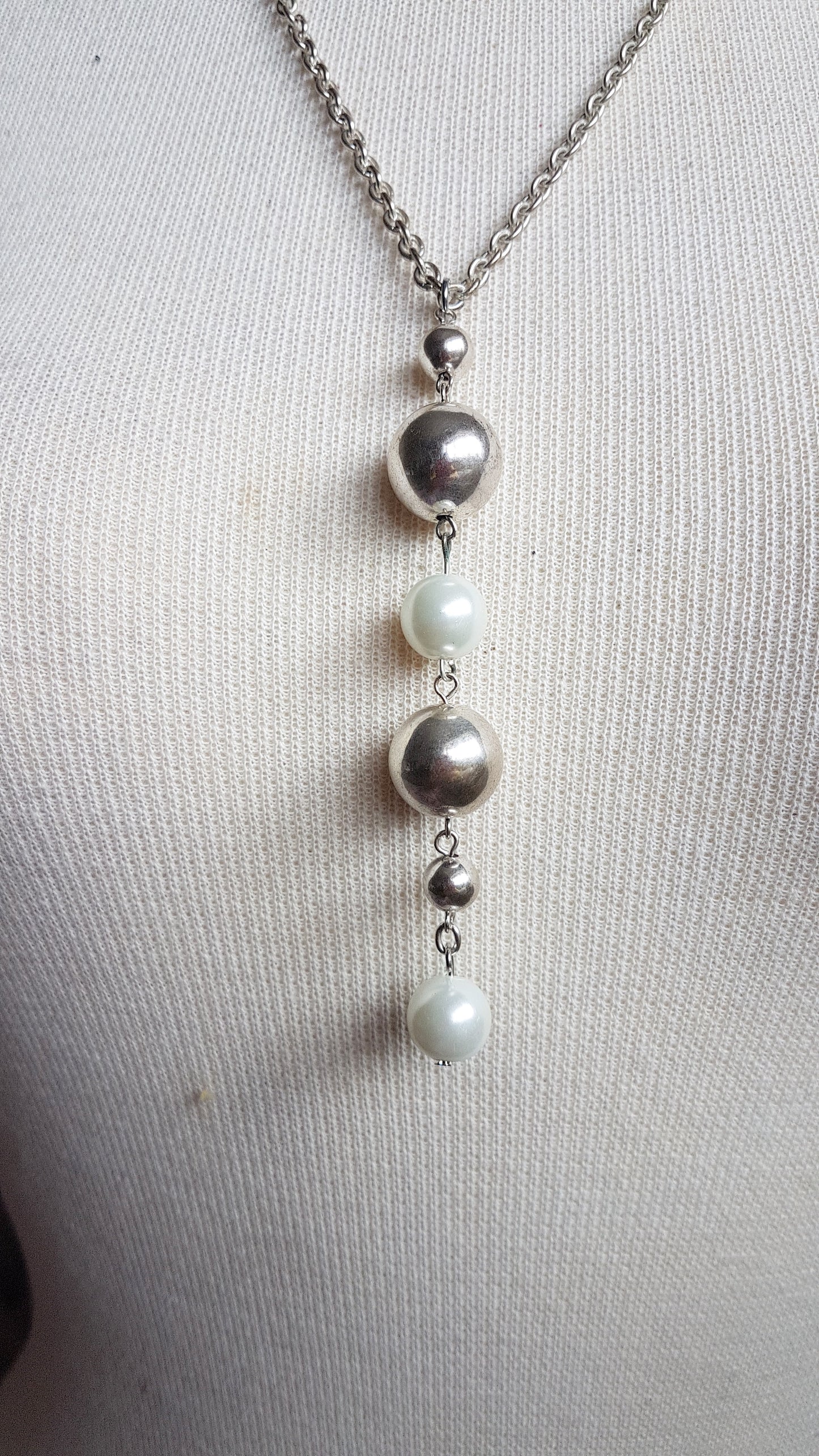 Silver And Pearl Ball Dangle Necklace