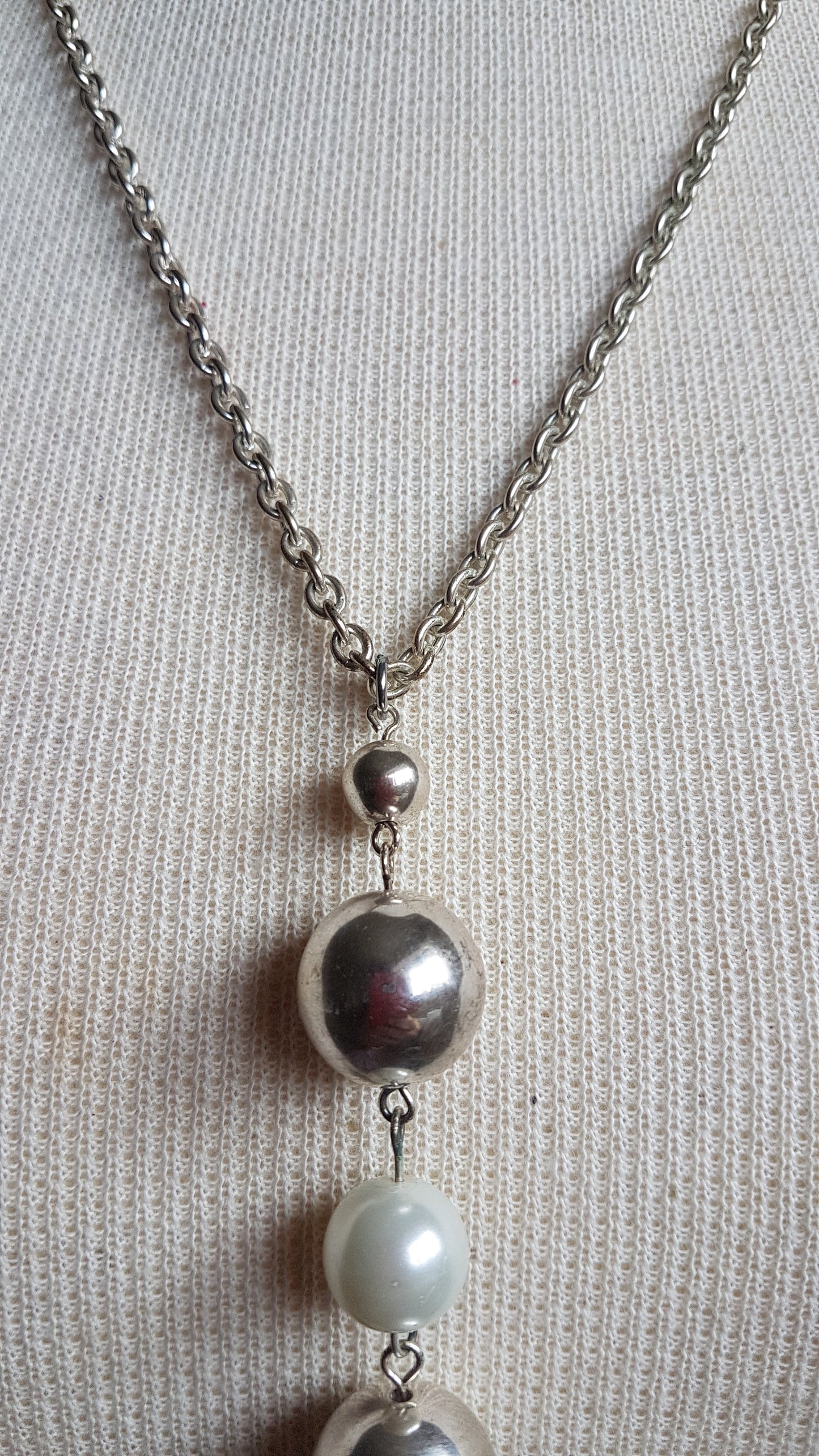 Silver And Pearl Ball Dangle Necklace