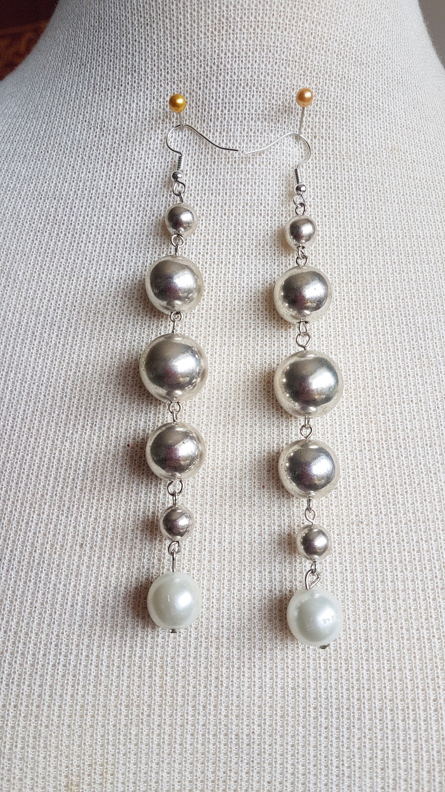 Silver Pearl Ball Dangle Earrings
