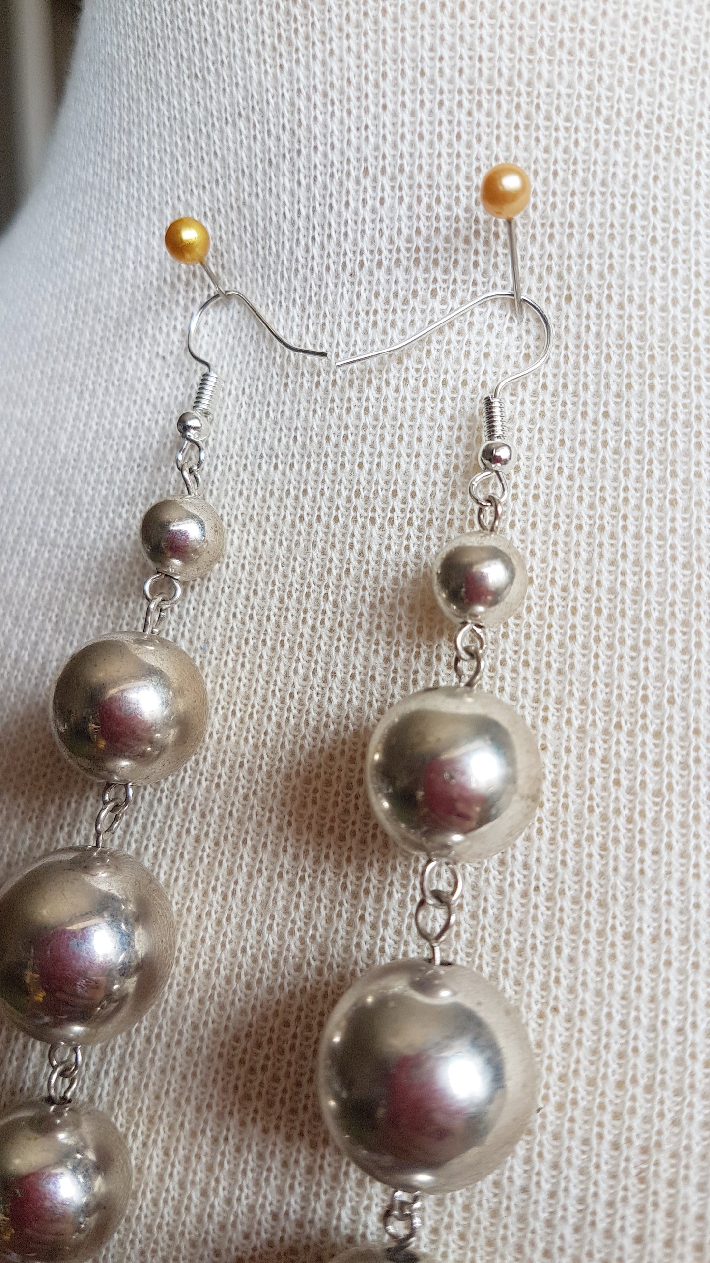 Silver Pearl Ball Dangle Earrings