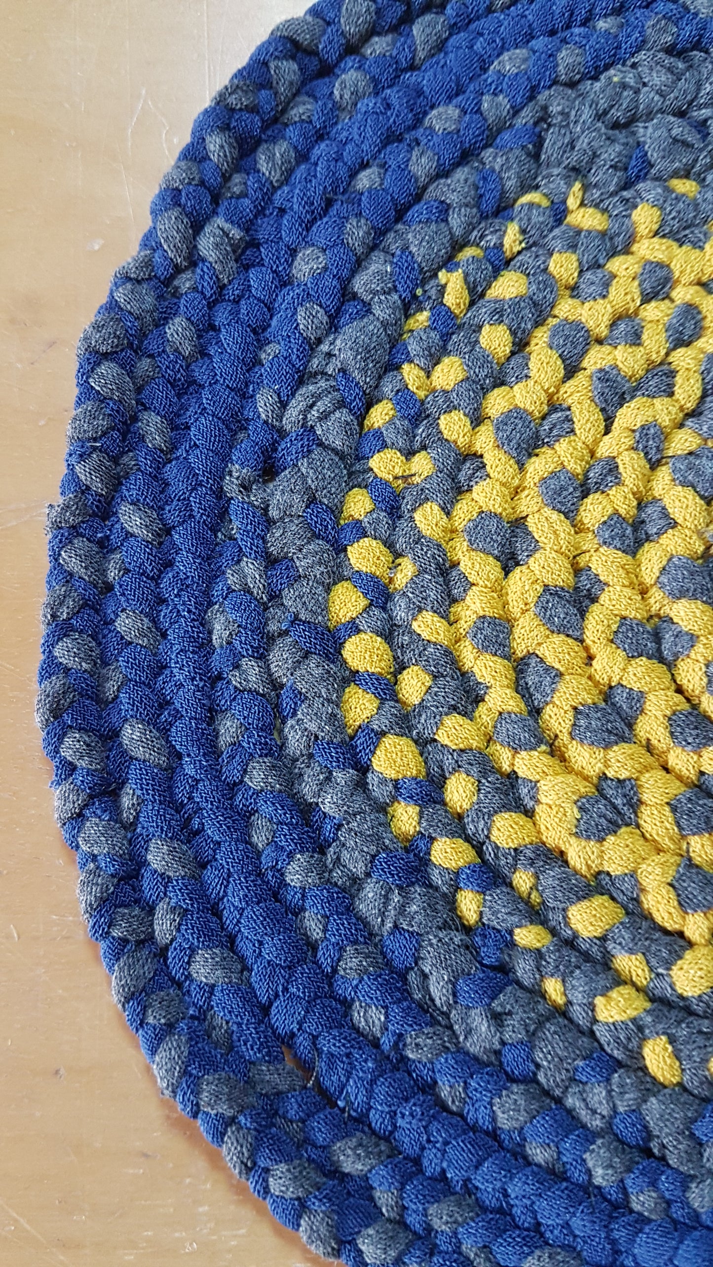 Handmade Round Coaster Blue, Grey, Yellow