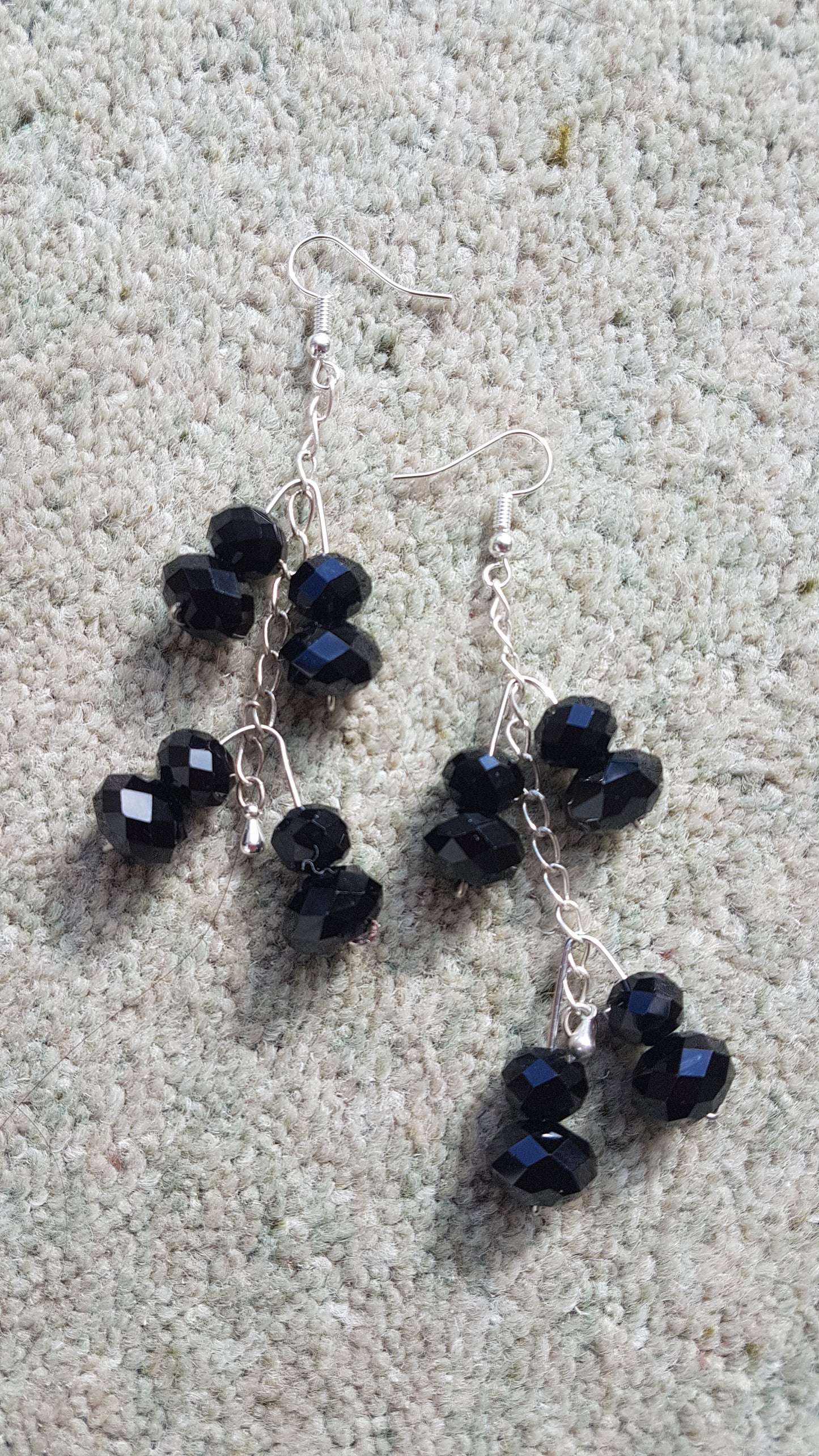 Black Bead And Silver Chain Earrings