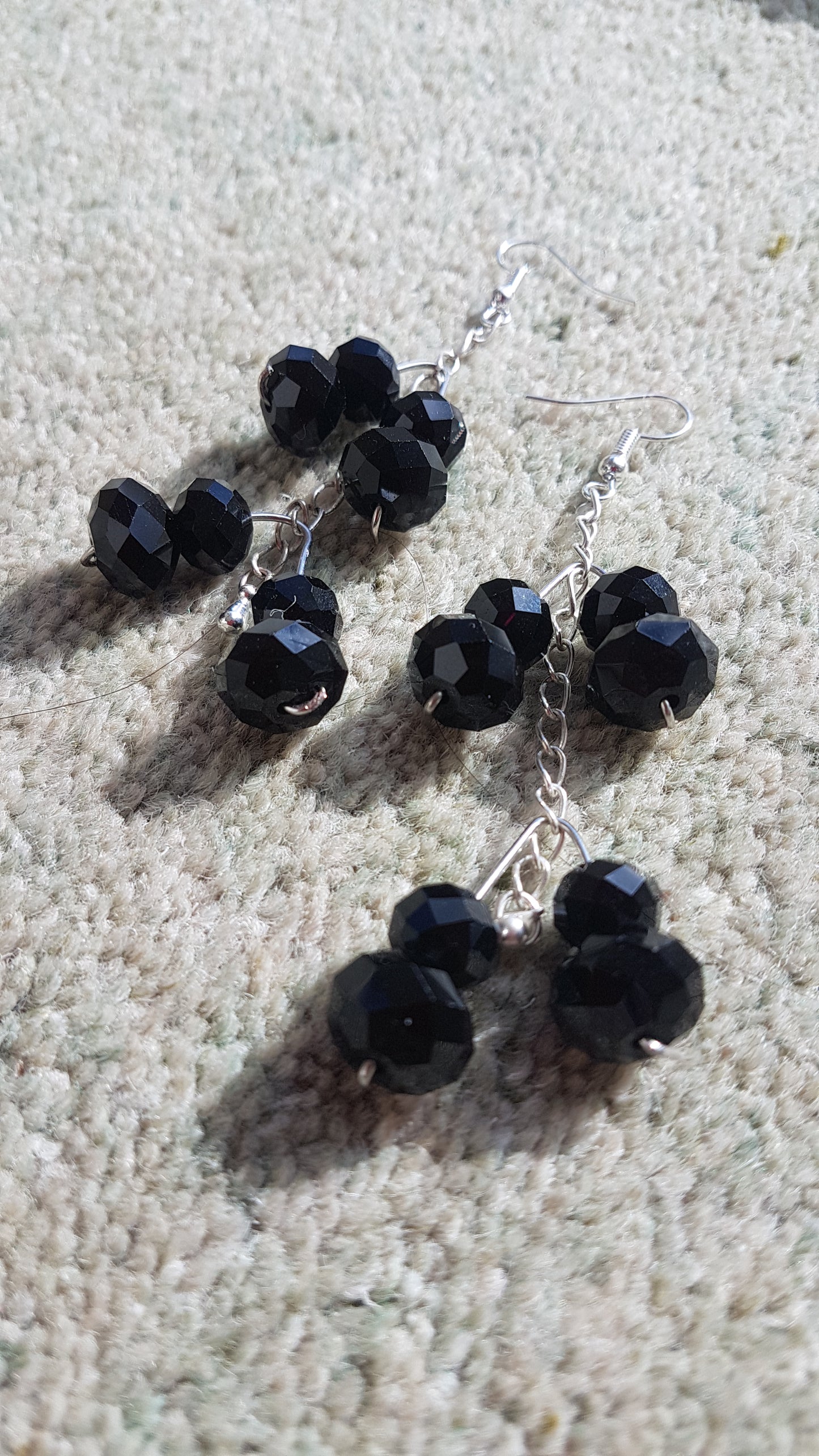 Black Bead And Silver Chain Earrings