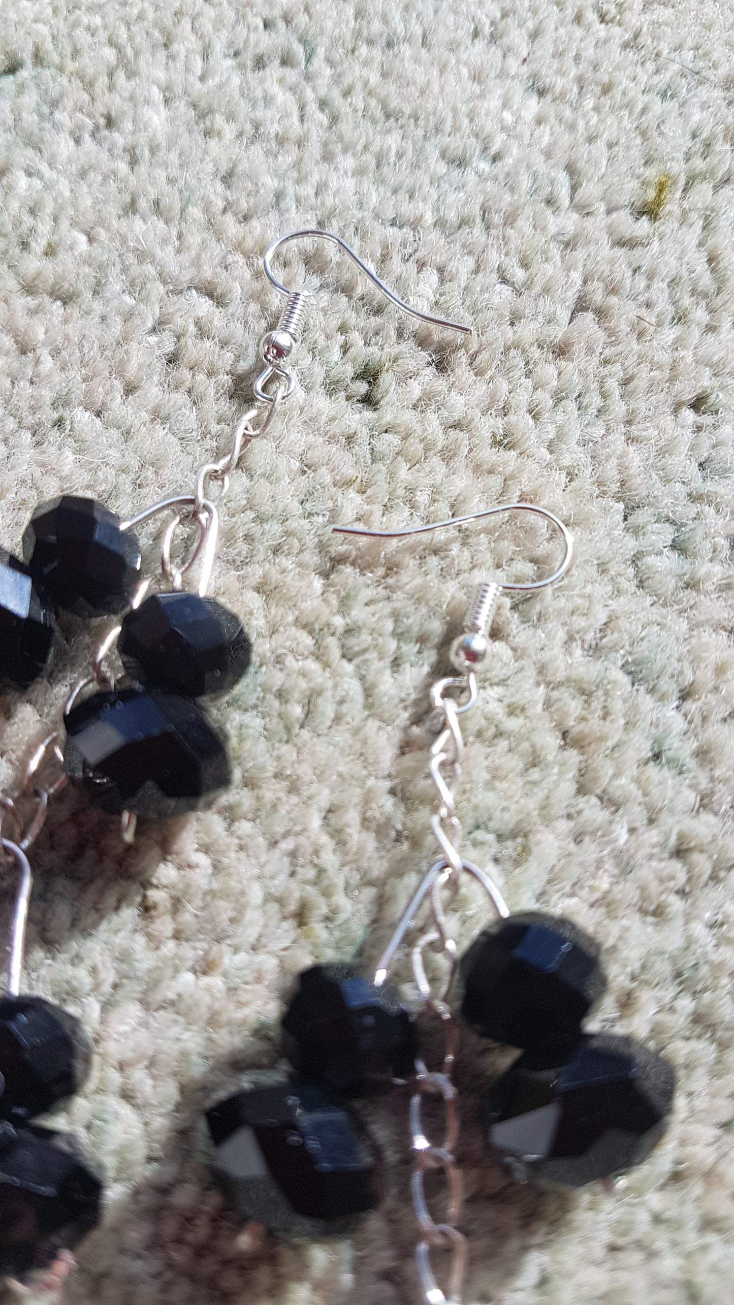 Black Bead And Silver Chain Earrings
