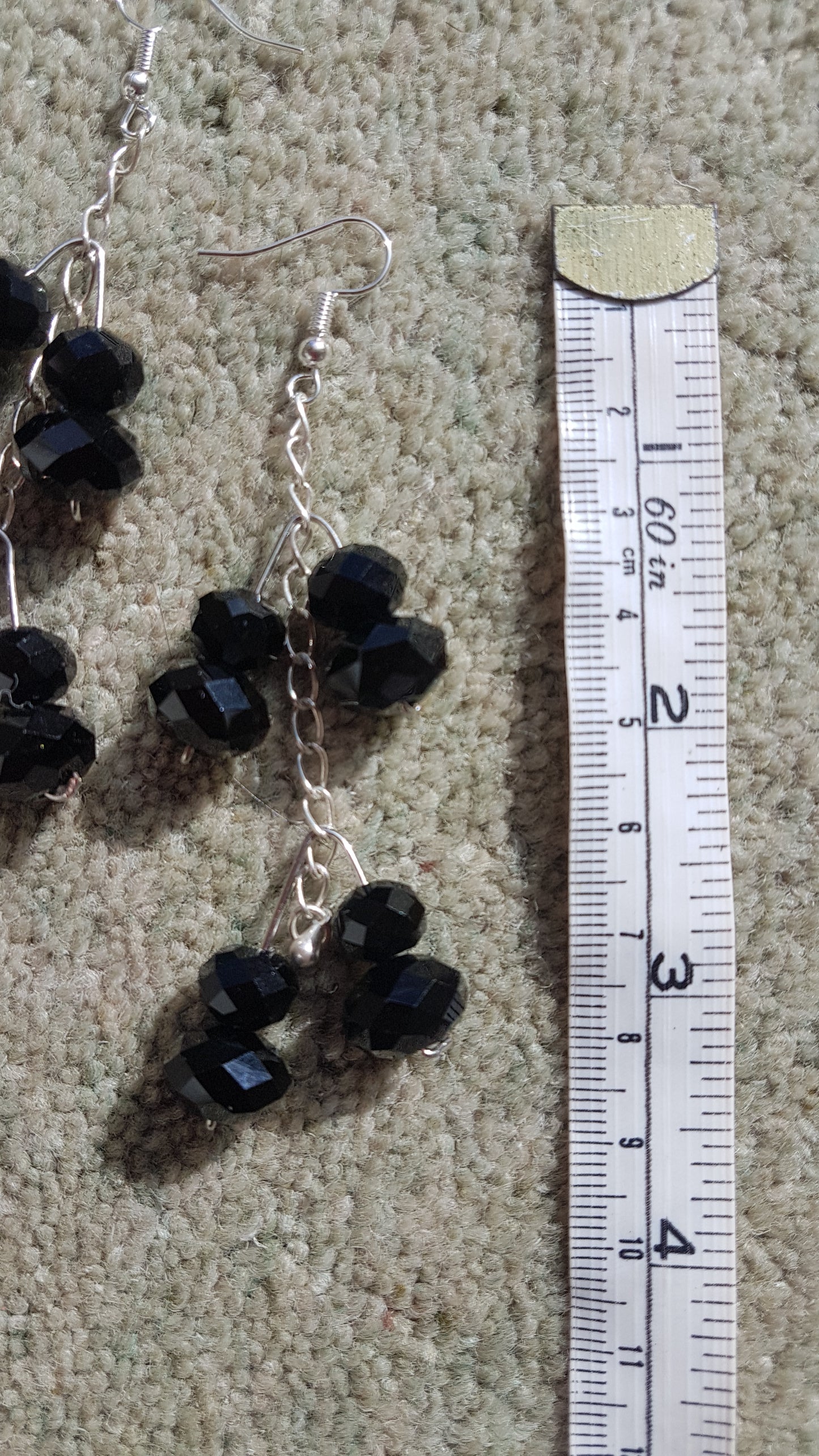 Black Bead And Silver Chain Earrings
