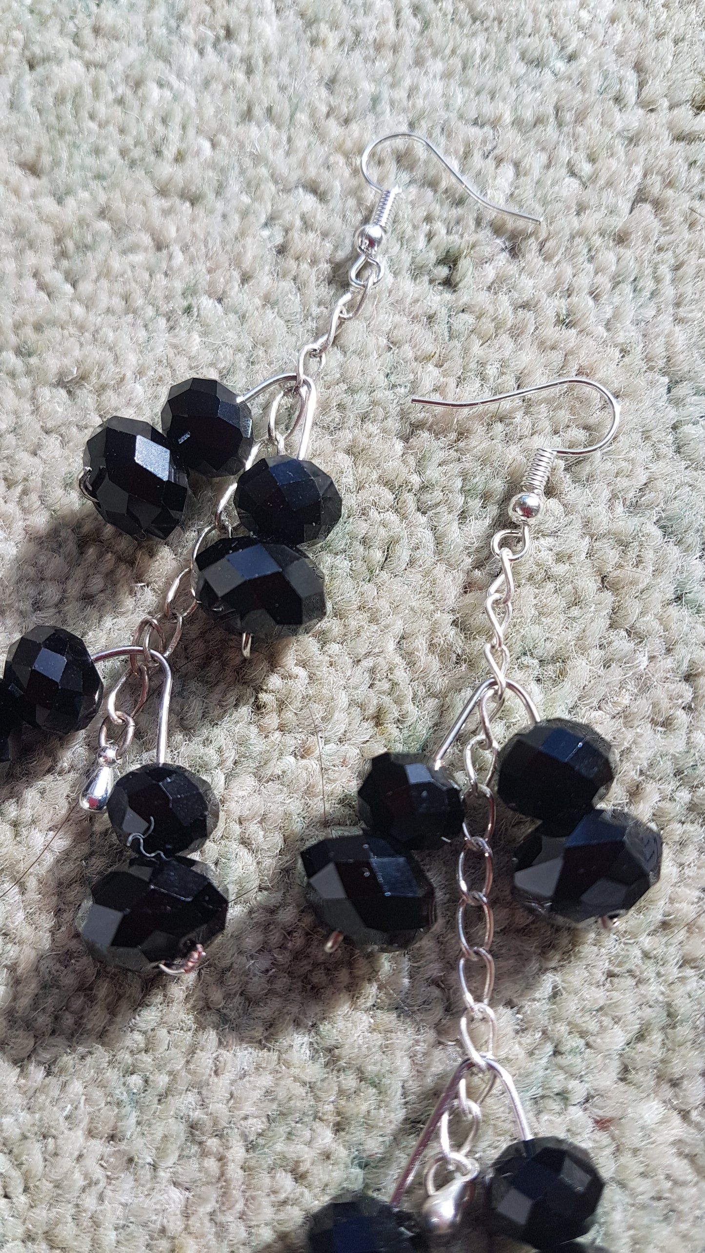 Black Bead And Silver Chain Earrings