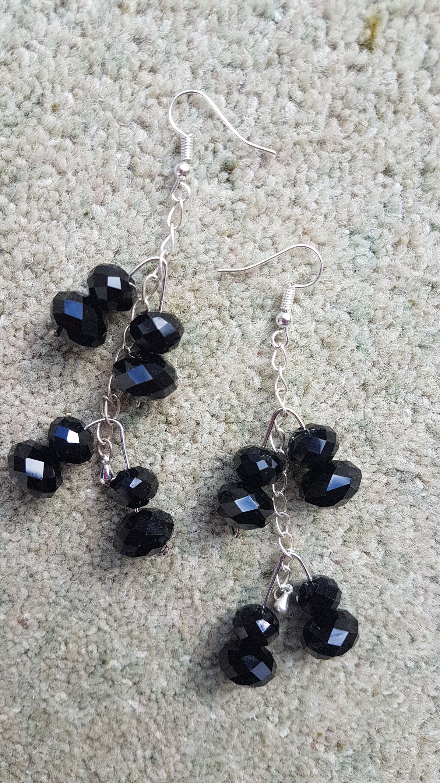 Black Bead And Silver Chain Earrings