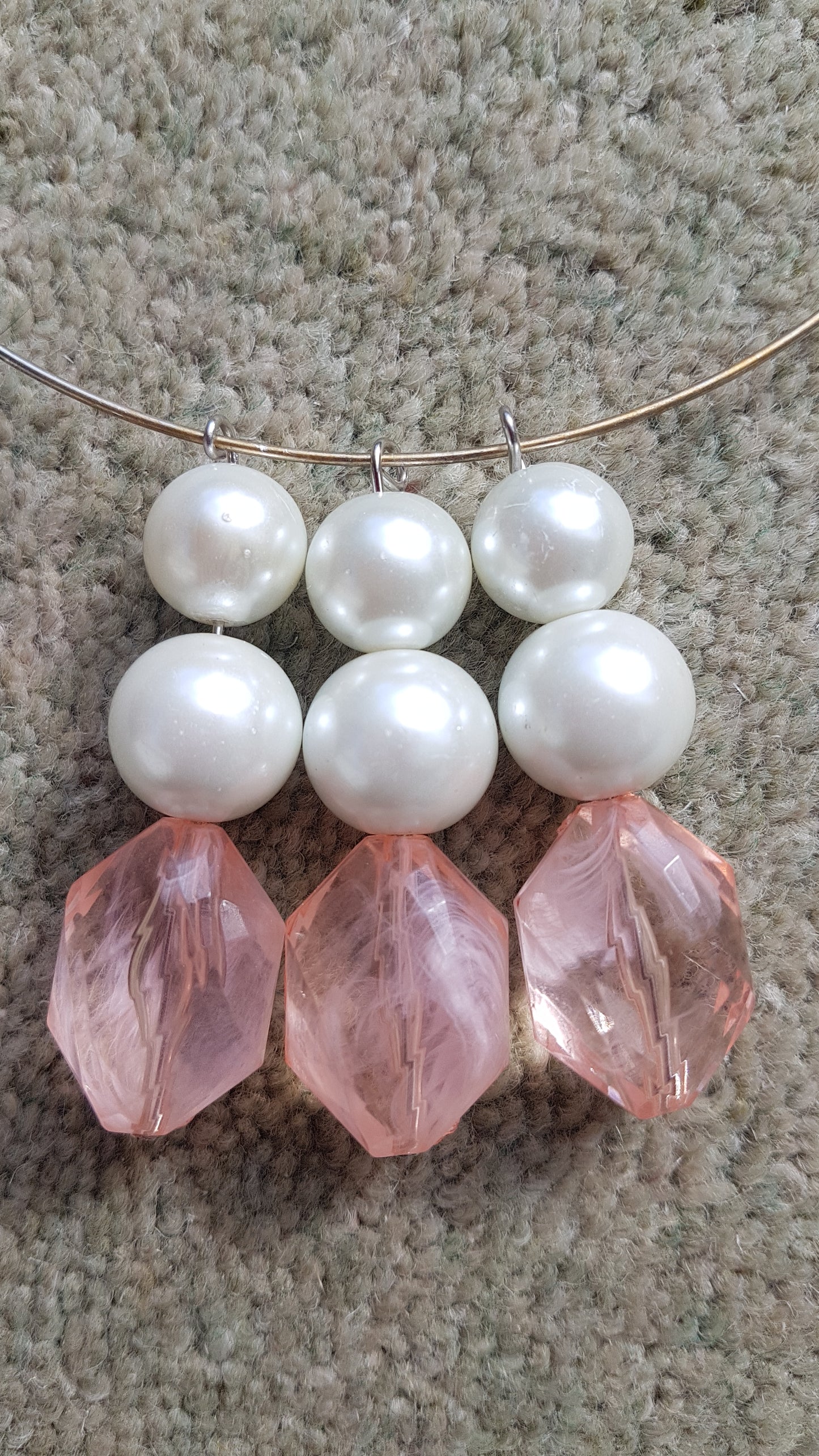 Silver Hoop And Pink Bead Necklace