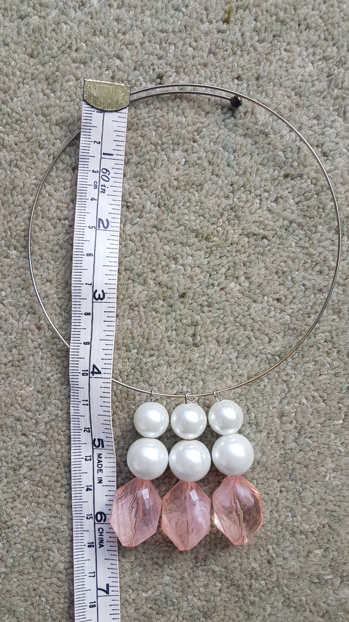 Silver Hoop And Pink Bead Necklace