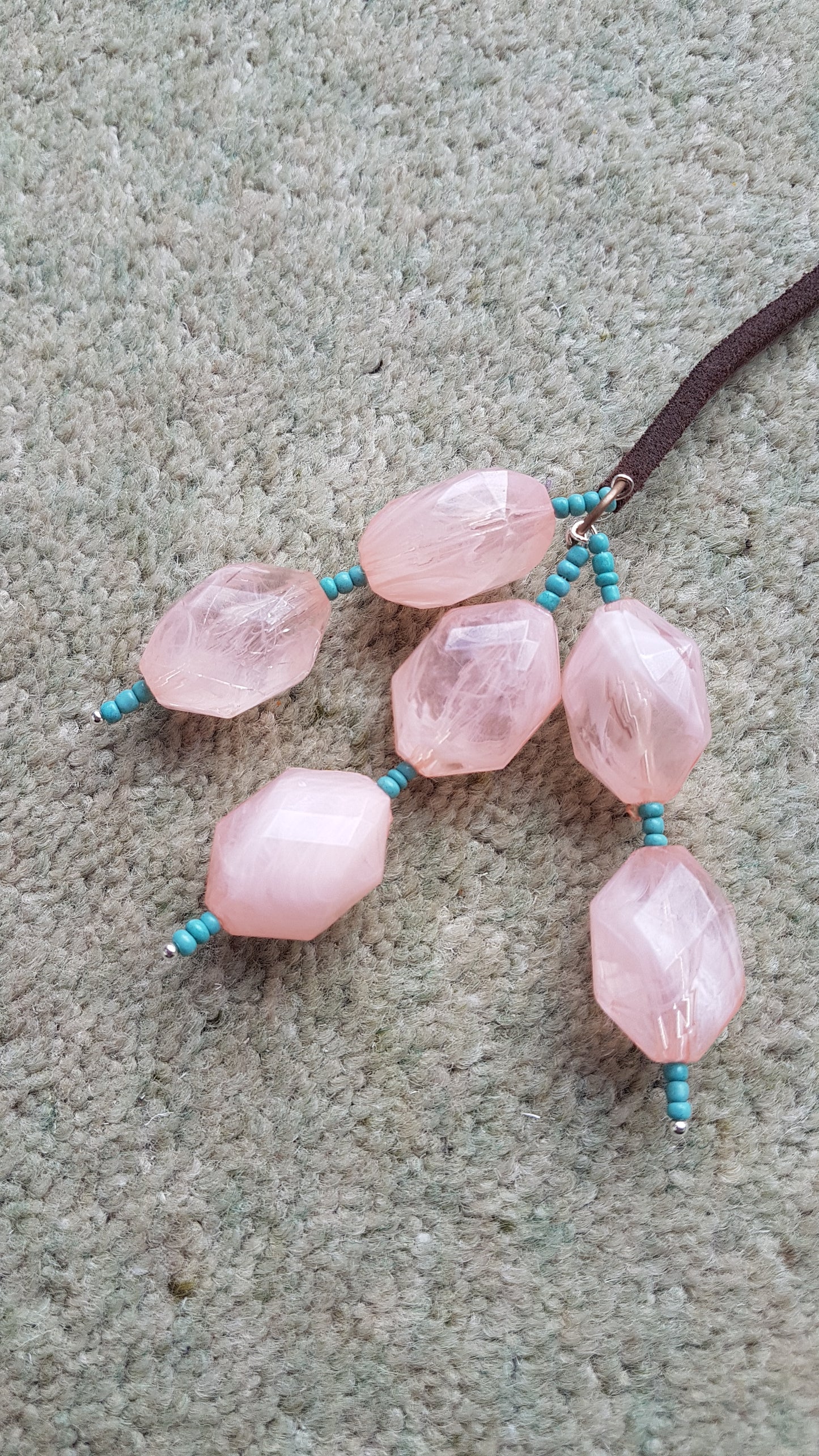 Leather Lasso And Pink Bead Necklace