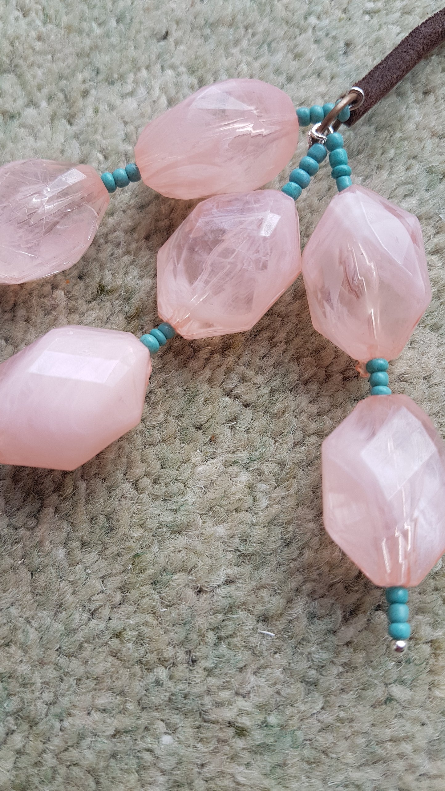 Leather Lasso And Pink Bead Necklace