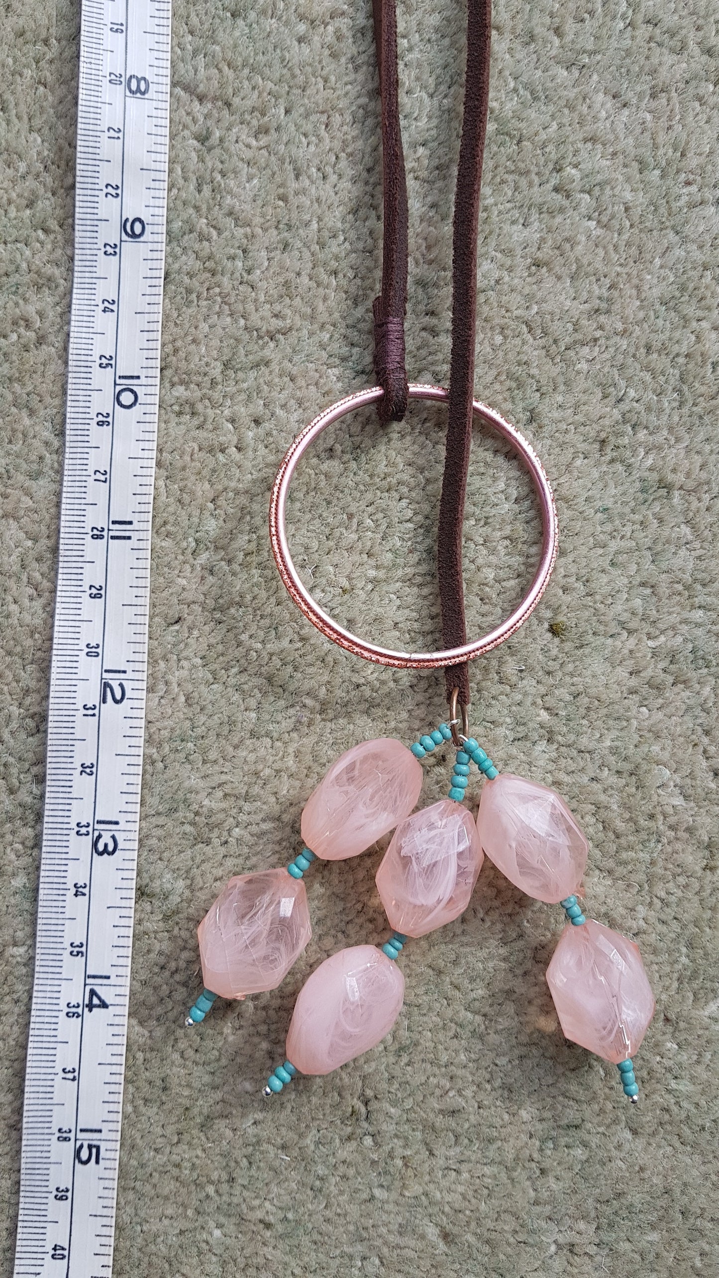 Leather Lasso And Pink Bead Necklace