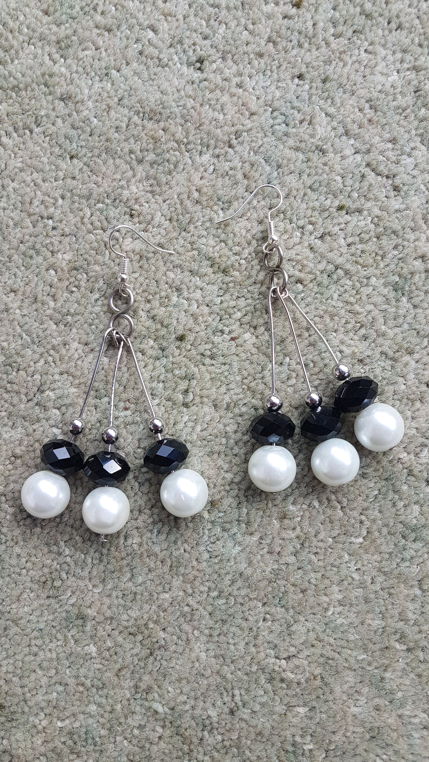 Black Bead And Pearl Earrings