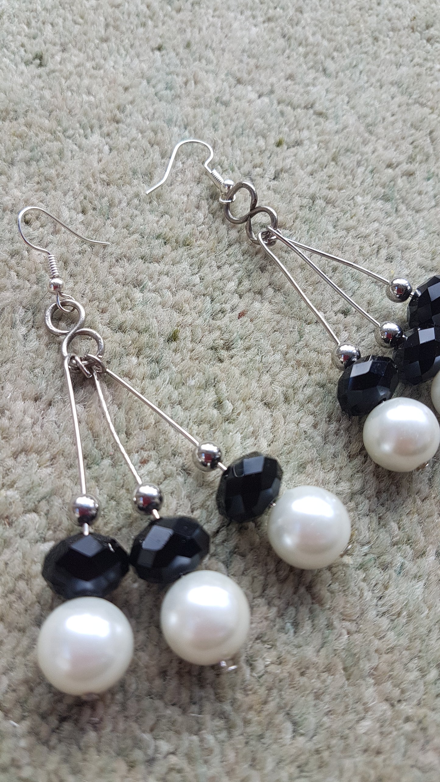 Black Bead And Pearl Earrings