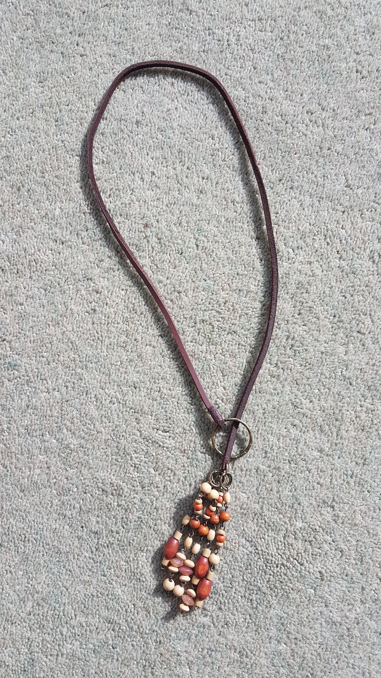 Leather Lasso And Wooden Bead Necklace