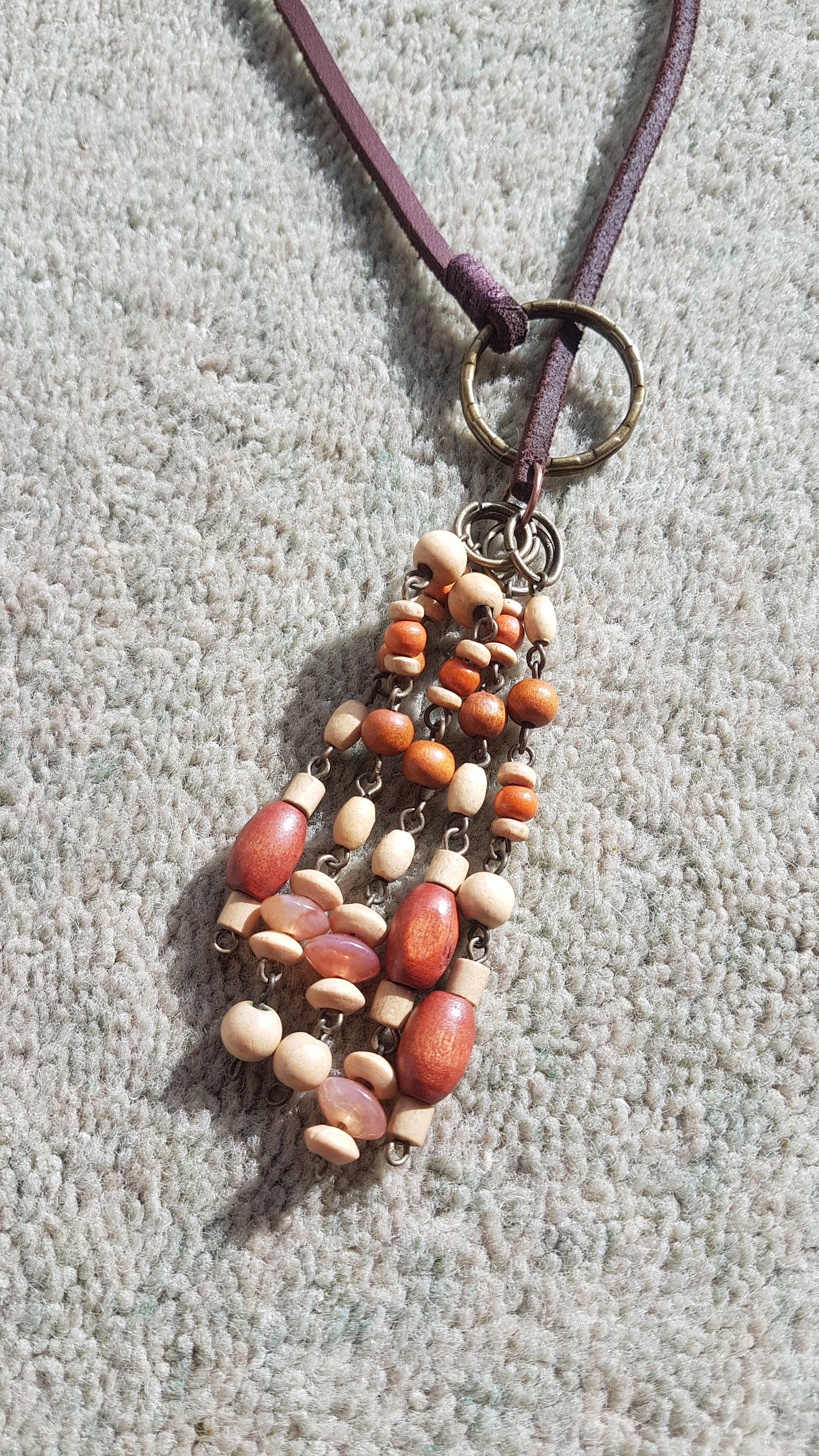Leather Lasso And Wooden Bead Necklace