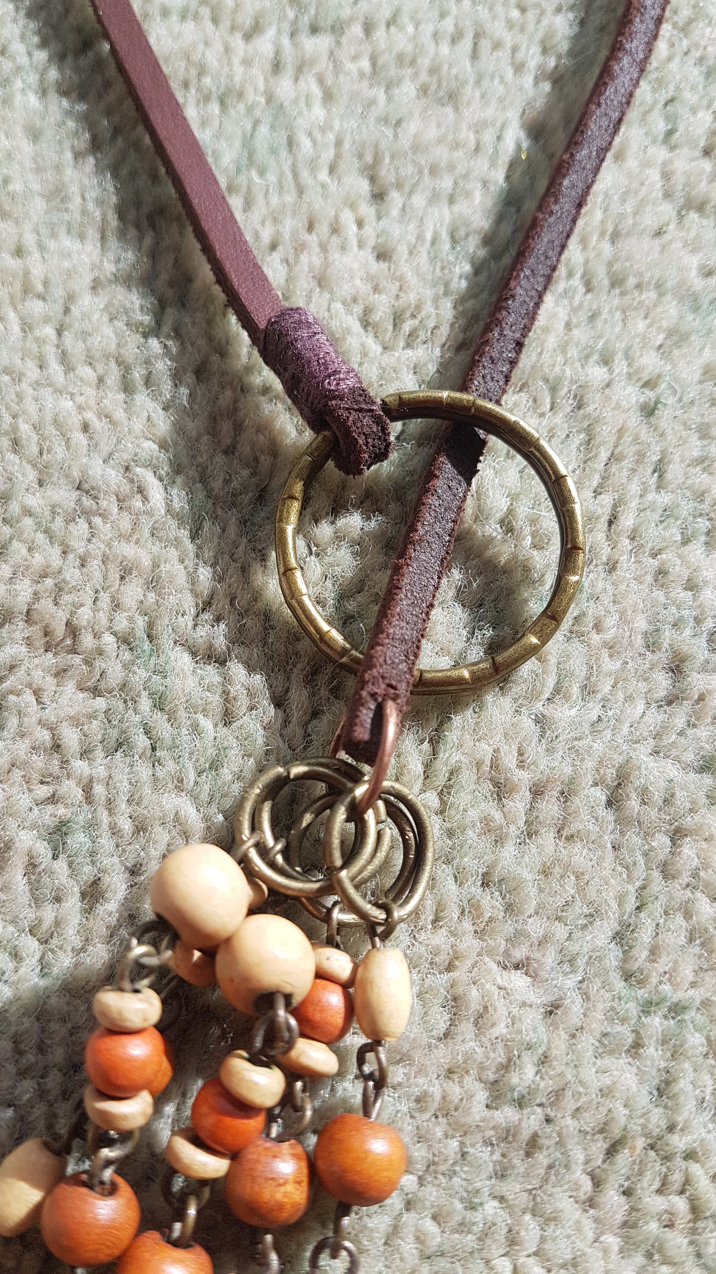 Leather Lasso And Wooden Bead Necklace