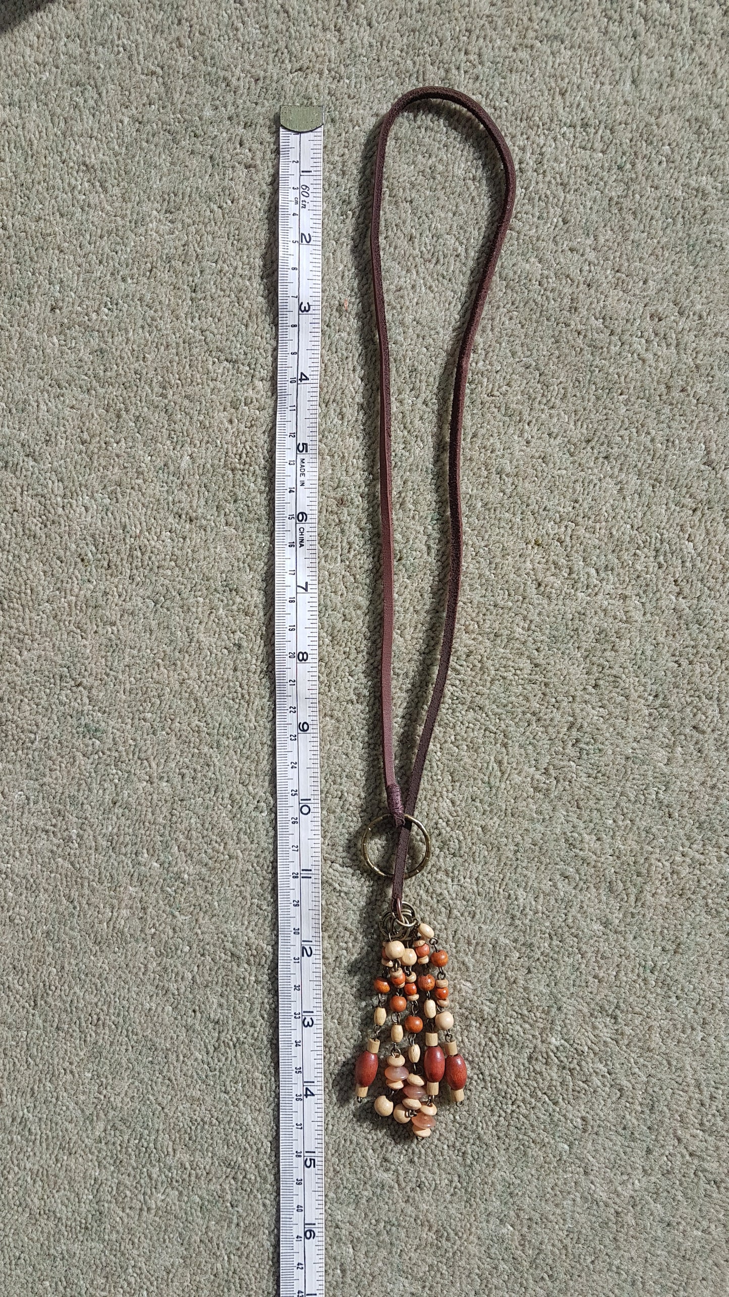 Leather Lasso And Wooden Bead Necklace