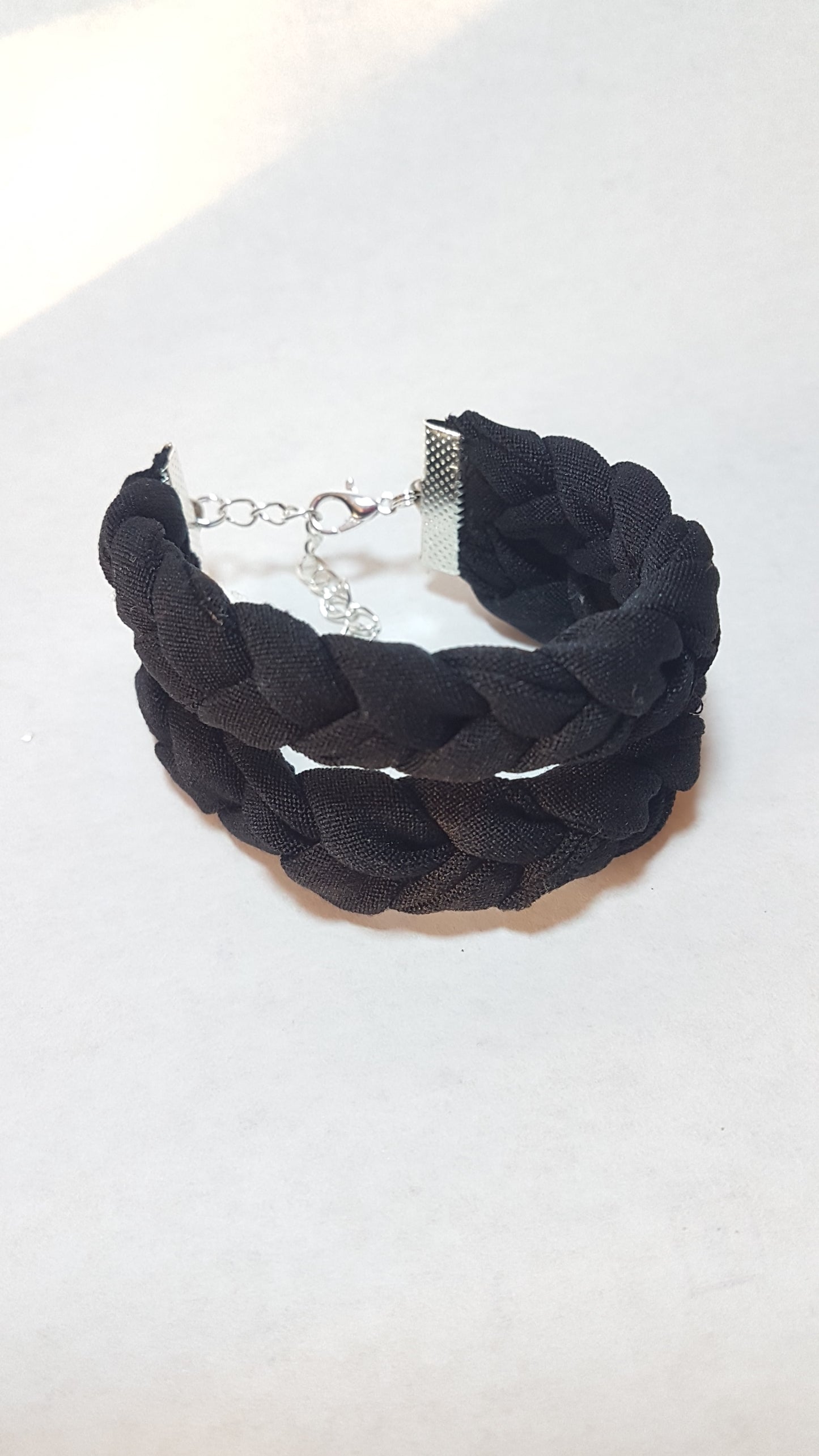 Black Braided Two Strand Silver Bracelet