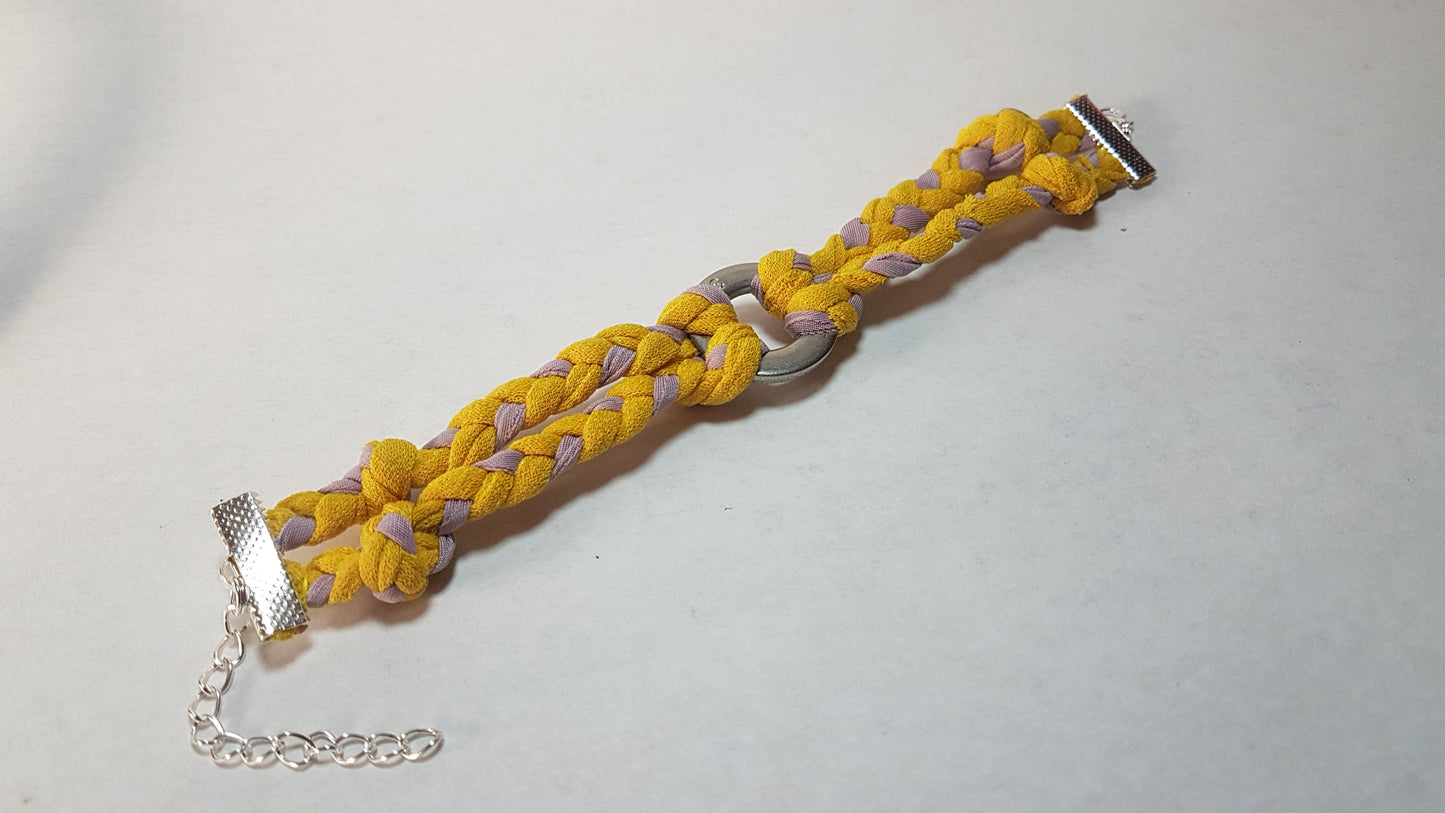 Yellow Pink Braided Two Strand Silver Bracelet