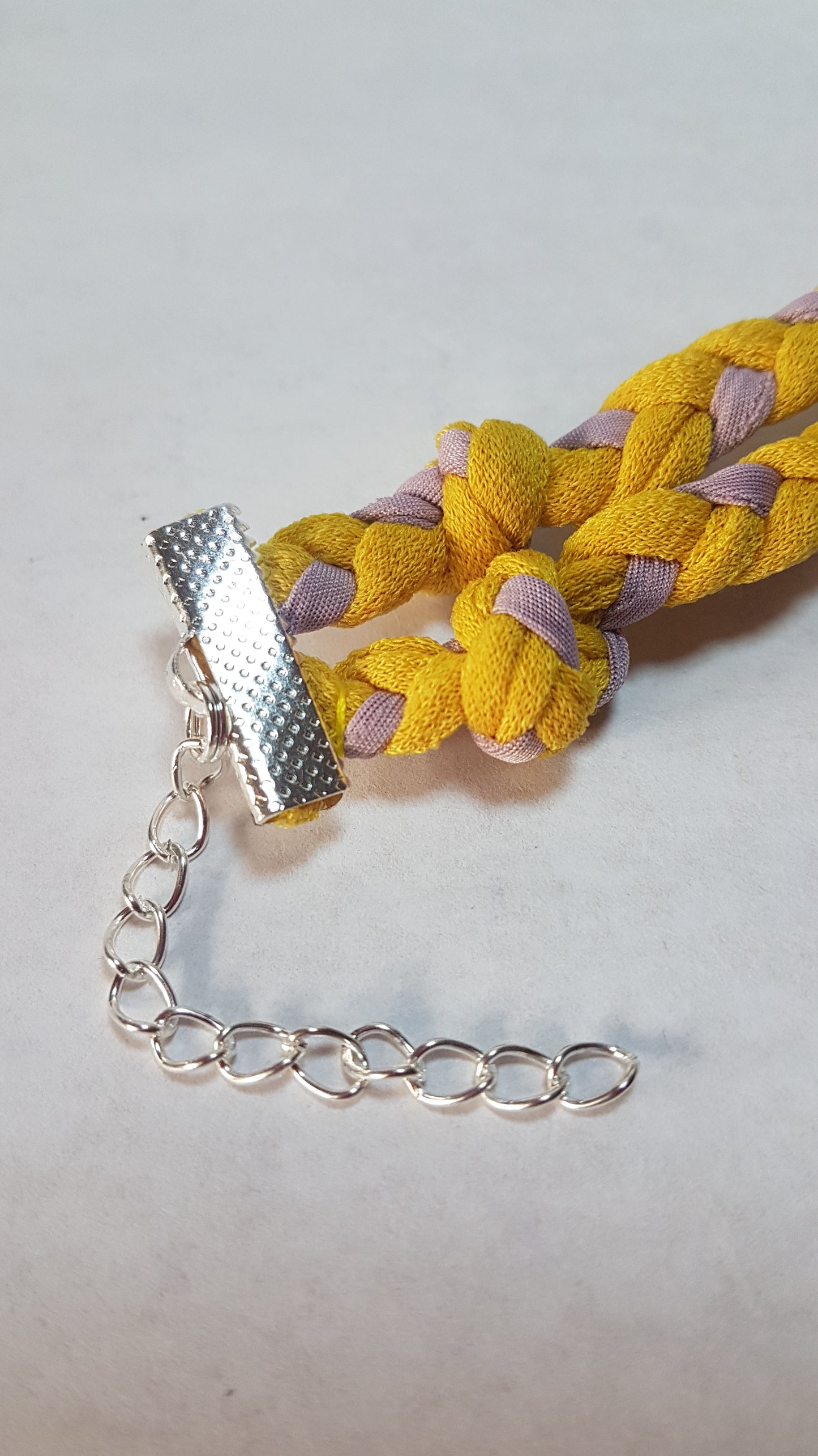 Yellow Pink Braided Two Strand Silver Bracelet