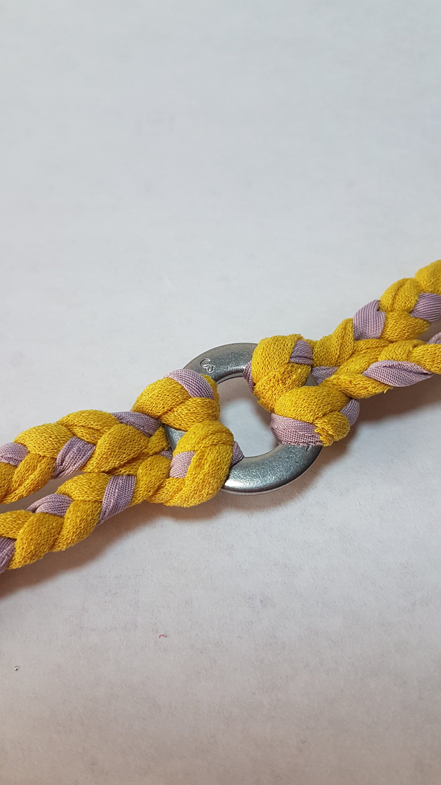 Yellow Pink Braided Two Strand Silver Bracelet
