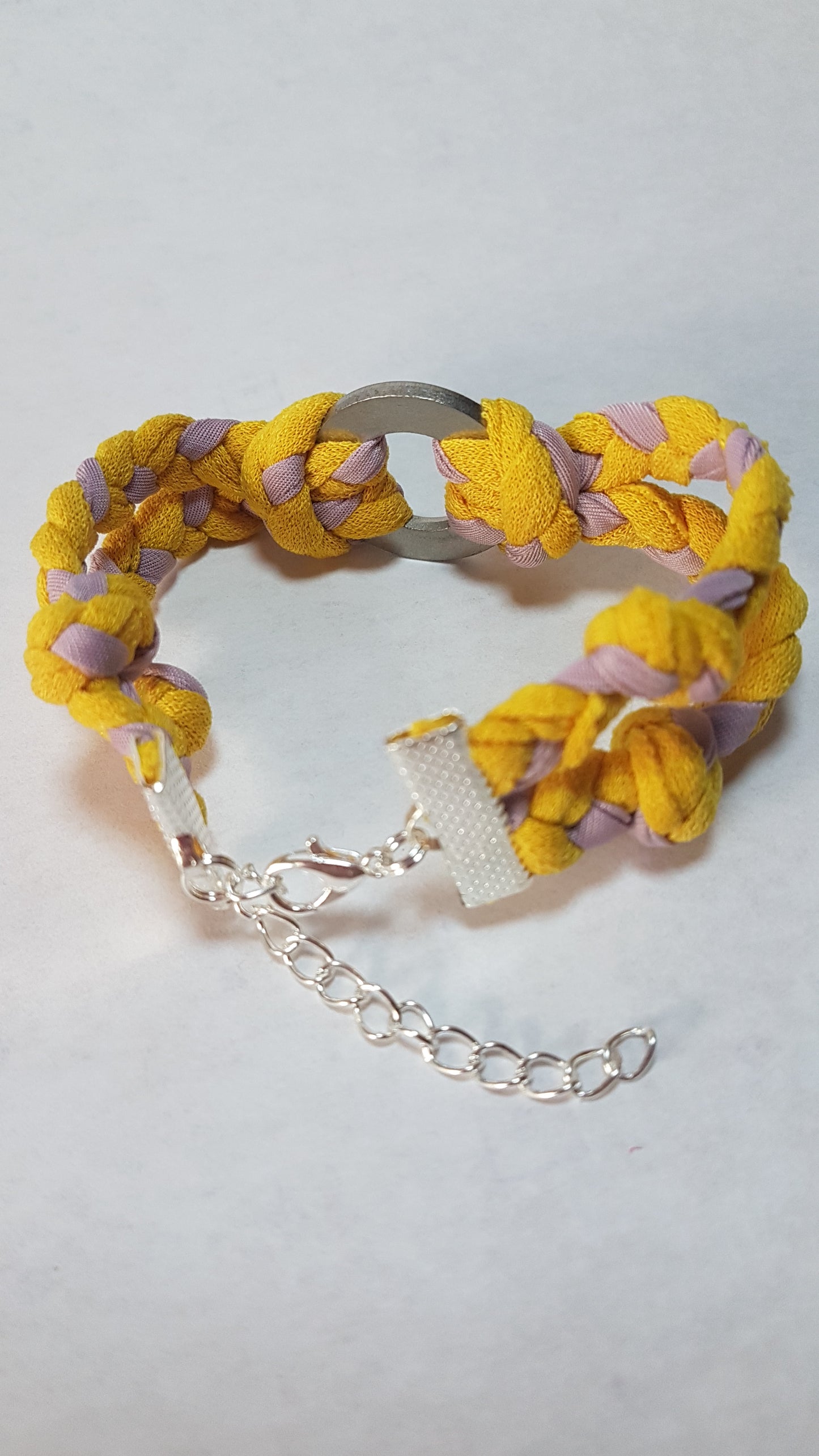 Yellow Pink Braided Two Strand Silver Bracelet