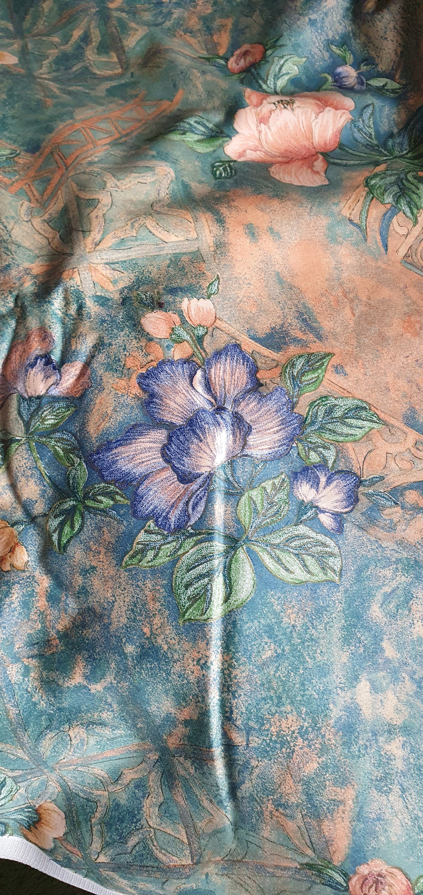 Floral Orange, Green, Blue Fabric Remnants Per Metre