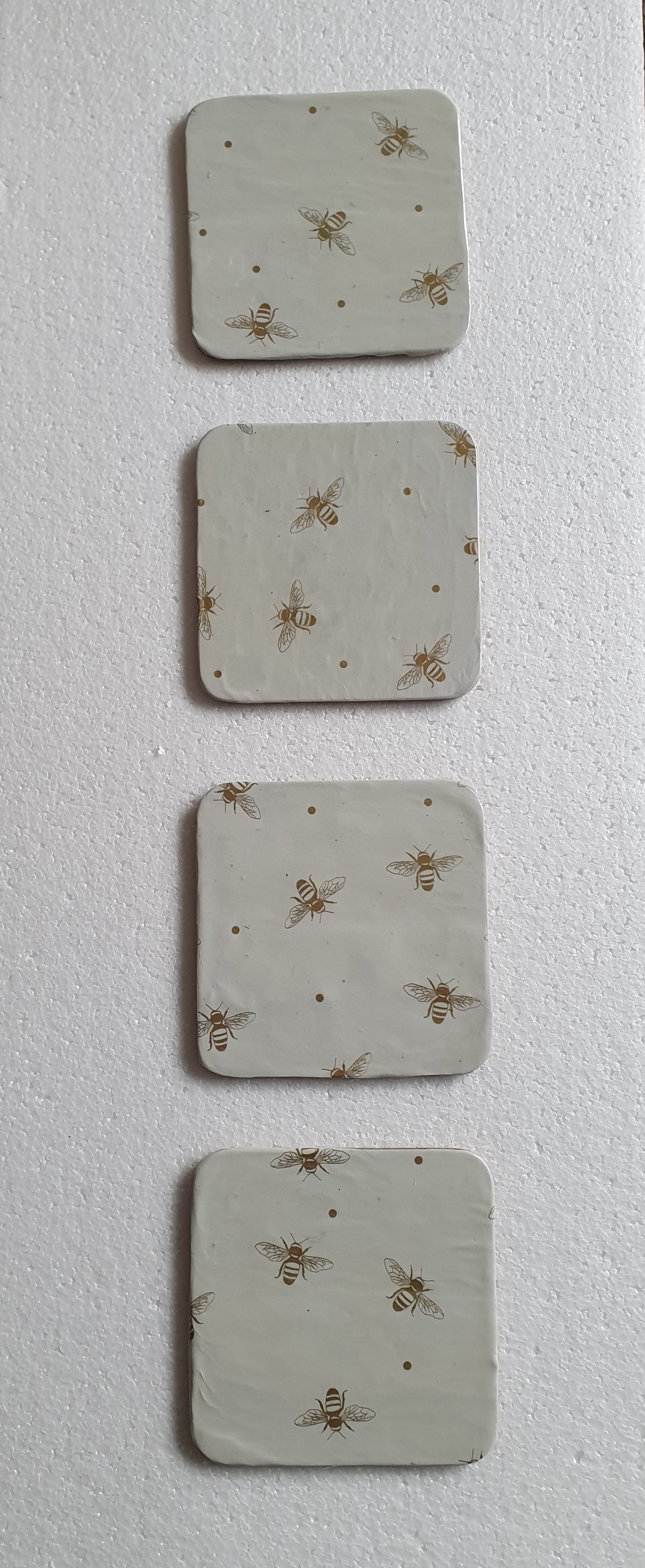 Decoupage Off White Gold Bee Coasters Set Of Four Home Decor Gift