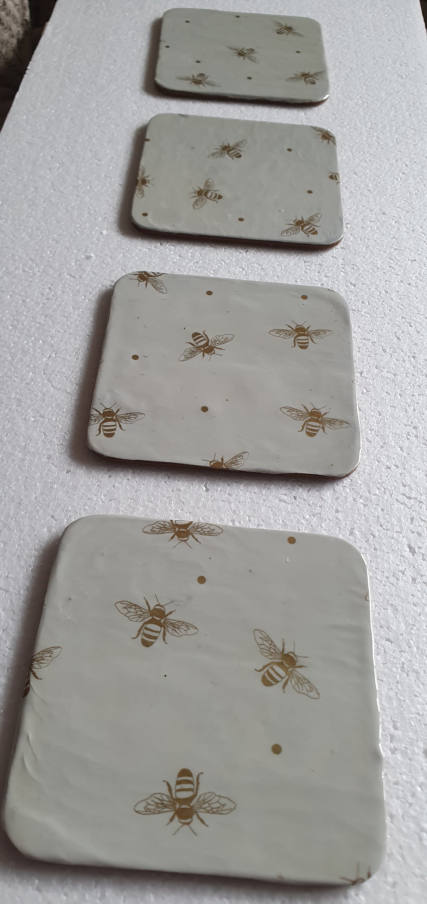 Decoupage Off White Gold Bee Coasters Set Of Four Home Decor Gift