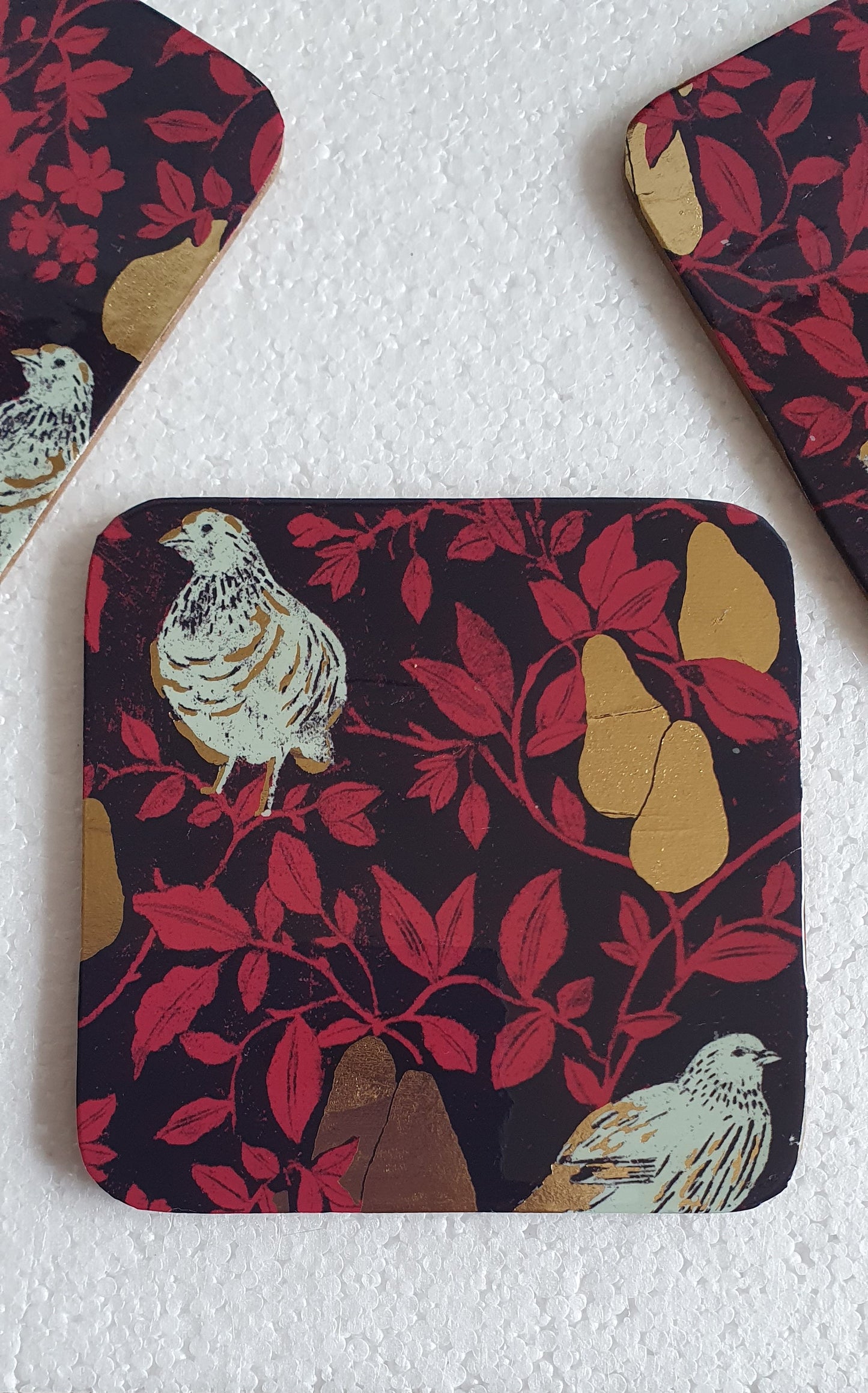 Gold Purple Partridge Decoupage Coasters Set Of Four Home Decor Gift