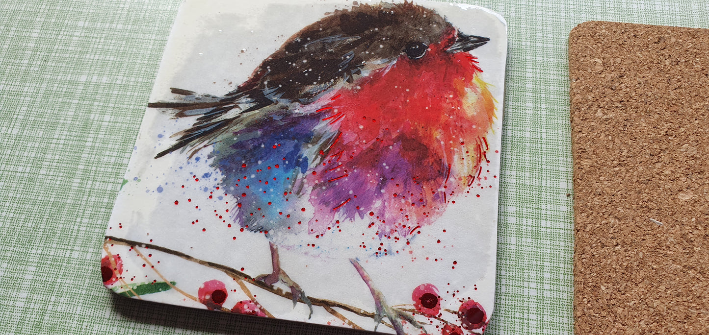 Single Mix And Match Coaster Christmas Robin Festive Home Decor Gift