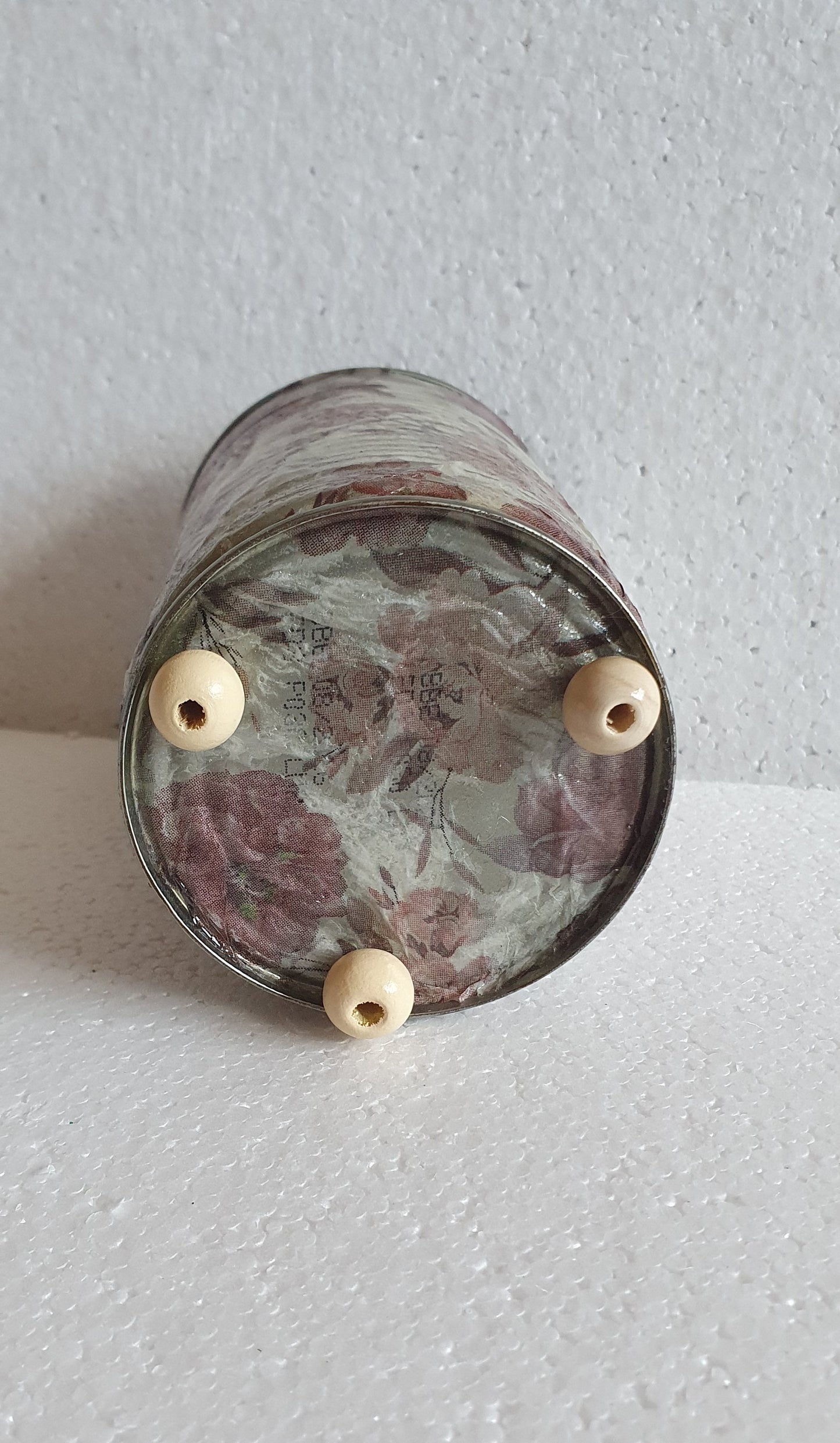 Upcycle Tin Can Desk Tidy Planter Pink White Flower Pattern Decoupage Hand Decorated Home Decor Gift