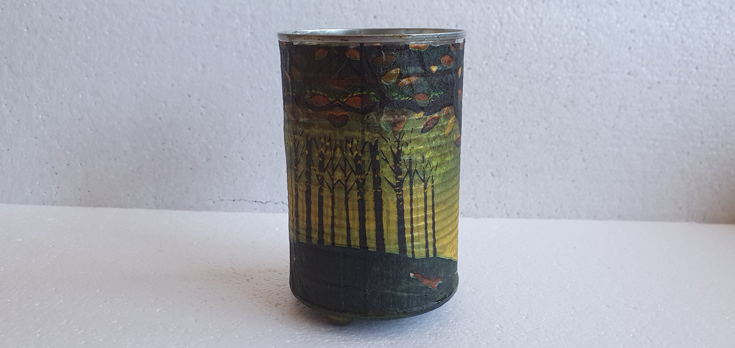 Upcycle Tin Can Desk Tidy Planter Autumn Barn Owl Pattern Decoupage Hand Decorated Home Decor Gift