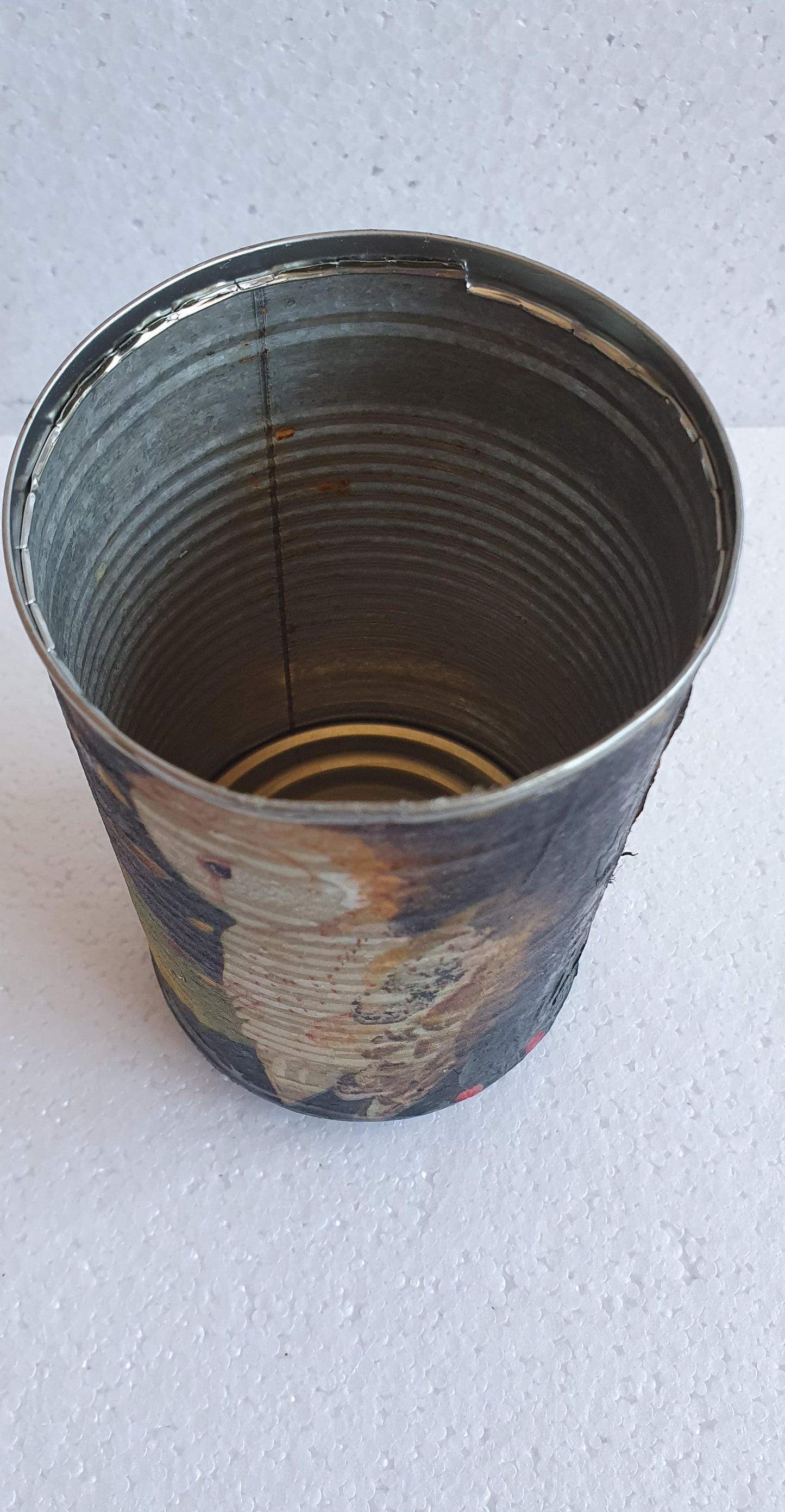 Upcycle Tin Can Desk Tidy Planter Autumn Barn Owl Pattern Decoupage Hand Decorated Home Decor Gift