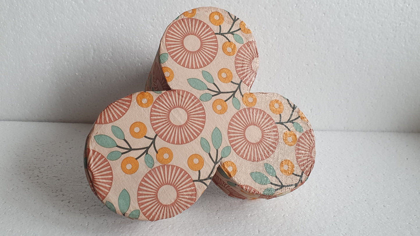 Upcycle Tin Can Desk Tidy Set Of Three Retro Brown Pattern Decoupage Hand Decorated Home Decor Gift